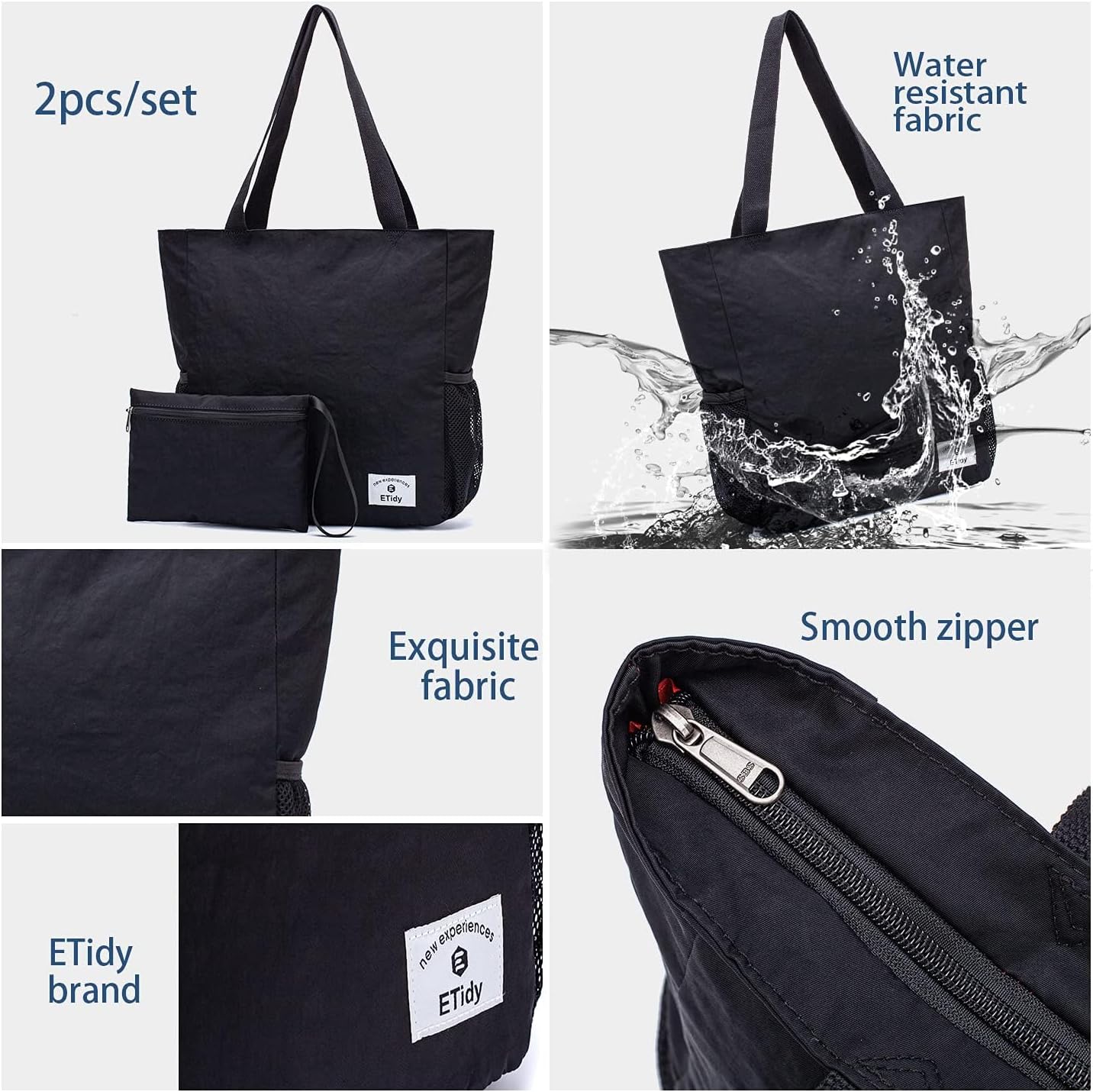 ETidy Large Capacity Foldable Tote Bag With Zipper Water-resistant SandproofWomen Beach Bag Handbag GymBag Travel ShoppingBag