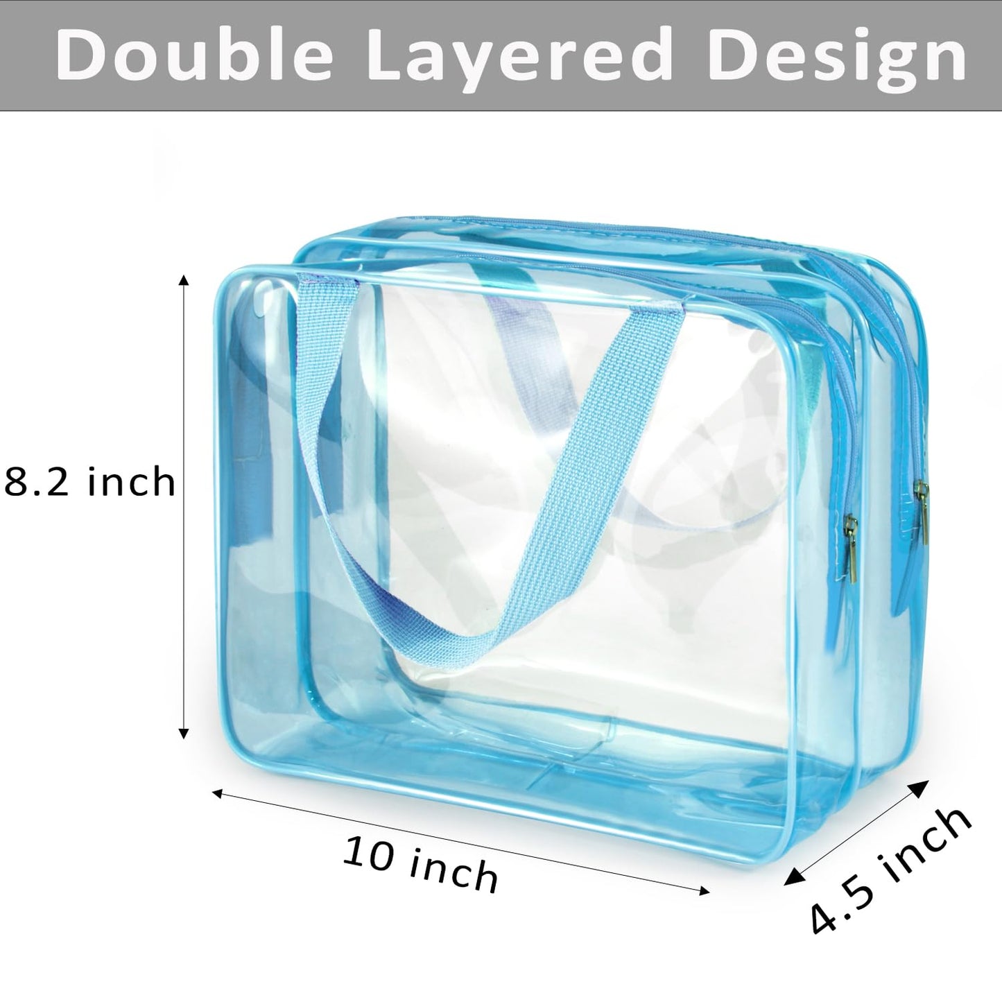 2Pcs Crystal Clear PVC Travel Toiletry Bag Kit for Women Men, Waterproof Vinyl Organizer Clear Makeup Bags with Zipper, Cosmetic Bag Pouch Carry on Airport Airline Compliant Bag Handbag (Double Layer)
