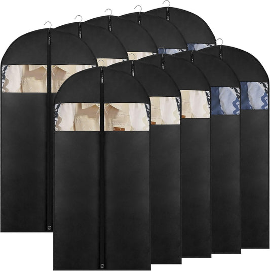 50" Black Garment Bag, Mens Suit Bags for Closet Storage and Travel, Garment Bags for Hanging Clothes, Suit Cover Bags with Zipper for Coats, Dresses, Shirts, 10 Packs