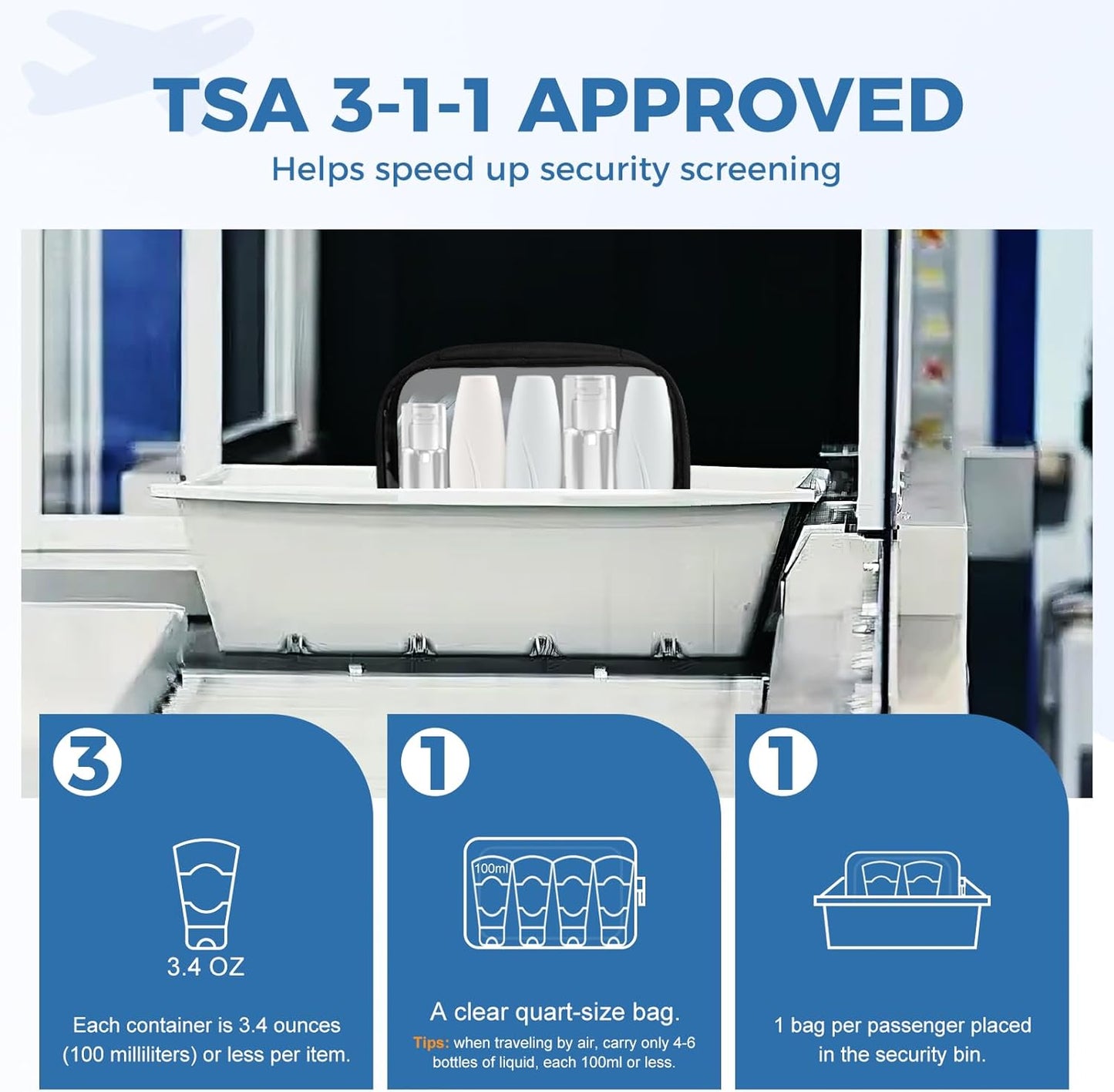 Moyad TSA Approved Clear Toiletry Bag, 2 Pack Quart Size 3-1-1 Liquids Pouch for Travel, Transparent Makeup & Cosmetic Organizer for Women Men, Black