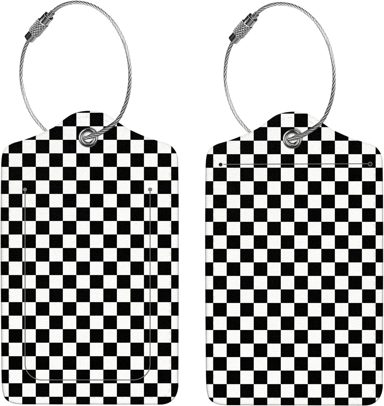 2 Pcs Luggage Tags for Suitcases, PU Leather Cruise Ship Luggage Tags with Privacy Cover Label Address Card and Durable Metal Ring Suitable for Men Women Handbags Backpacks,Black and White Square