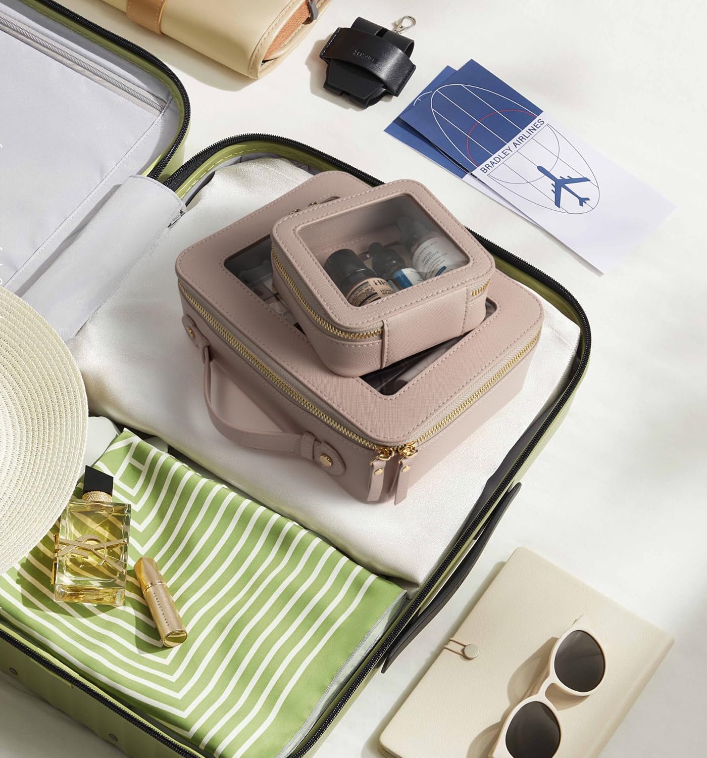 LETGO Clear Makeup Bags Small, TSA Approved Toiletry Bag with Zipper, Mini Clear Makeup Pouch Purse Organizer Fit Carry-on Travel Essentials,Small Cosmetic Bags for Car Storage (Mini-Nude)