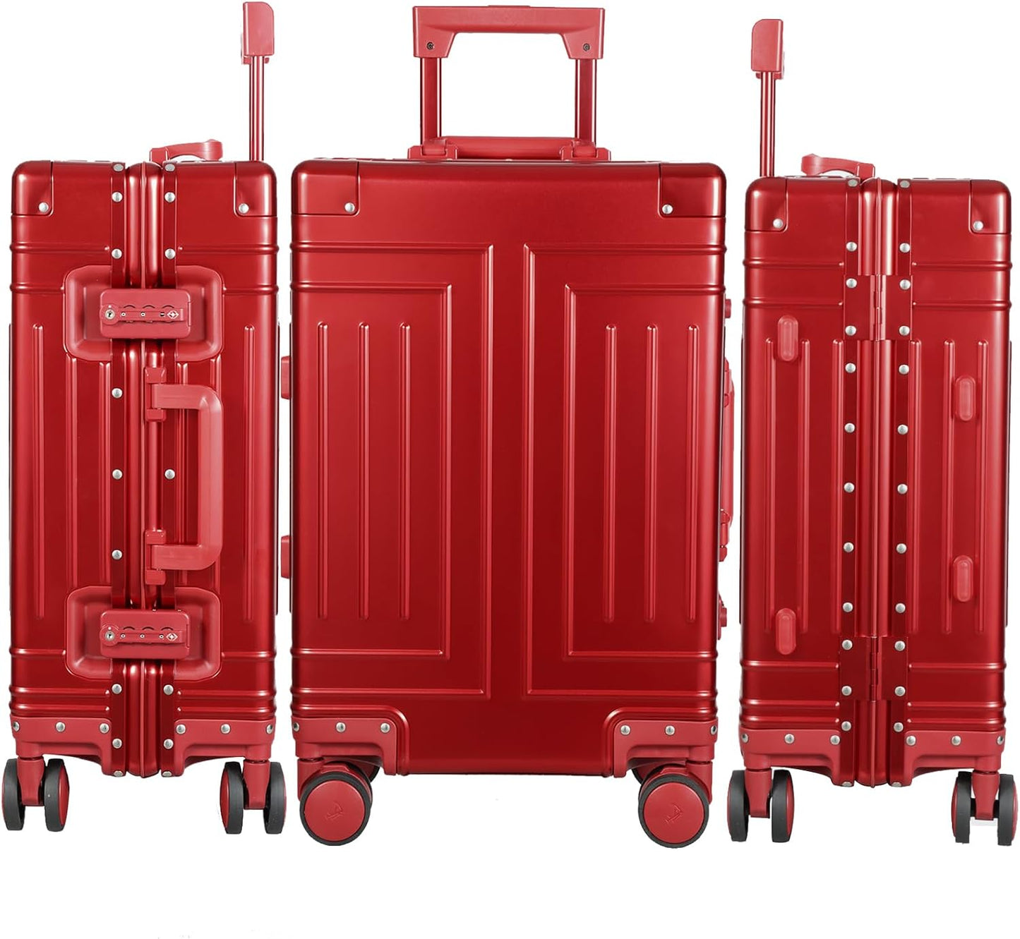 All Aluminum Carry On Luggage，Cut from Whole Aluminum Sheet，22x14x9 Airline Approved ，（3rd Generation，Premium All metal zipperless suitcase ） (red, 20inch)