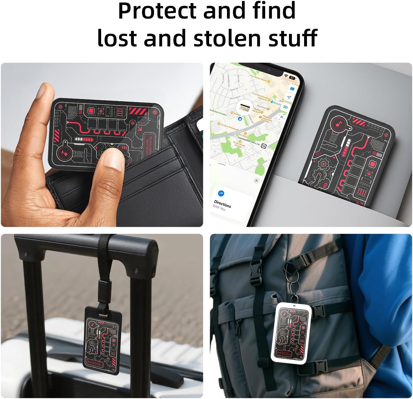 MFish Wallet Tracker Card, GPS Bluetooth Tracker, Air-Tag Works with Apple Find My (iOS Only), Solar-Powered Smart Card Wallet Finder, Item Locator for Backpack, Luggage Tags, Passports, Keys