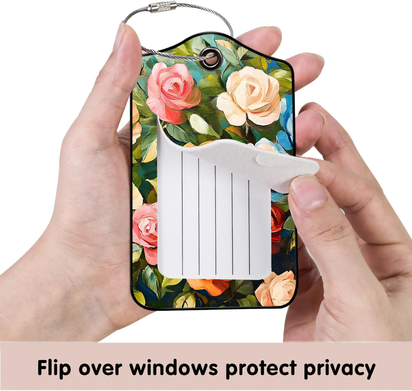 Luggage Tags for Suitcases, 2-Pack PU Leather for Cruise & Travel, Baggage ID Tags with Privacy Cover & Address Card, Durable Metal Ring, Kids Adults Travel Accessories, Painterly Roses