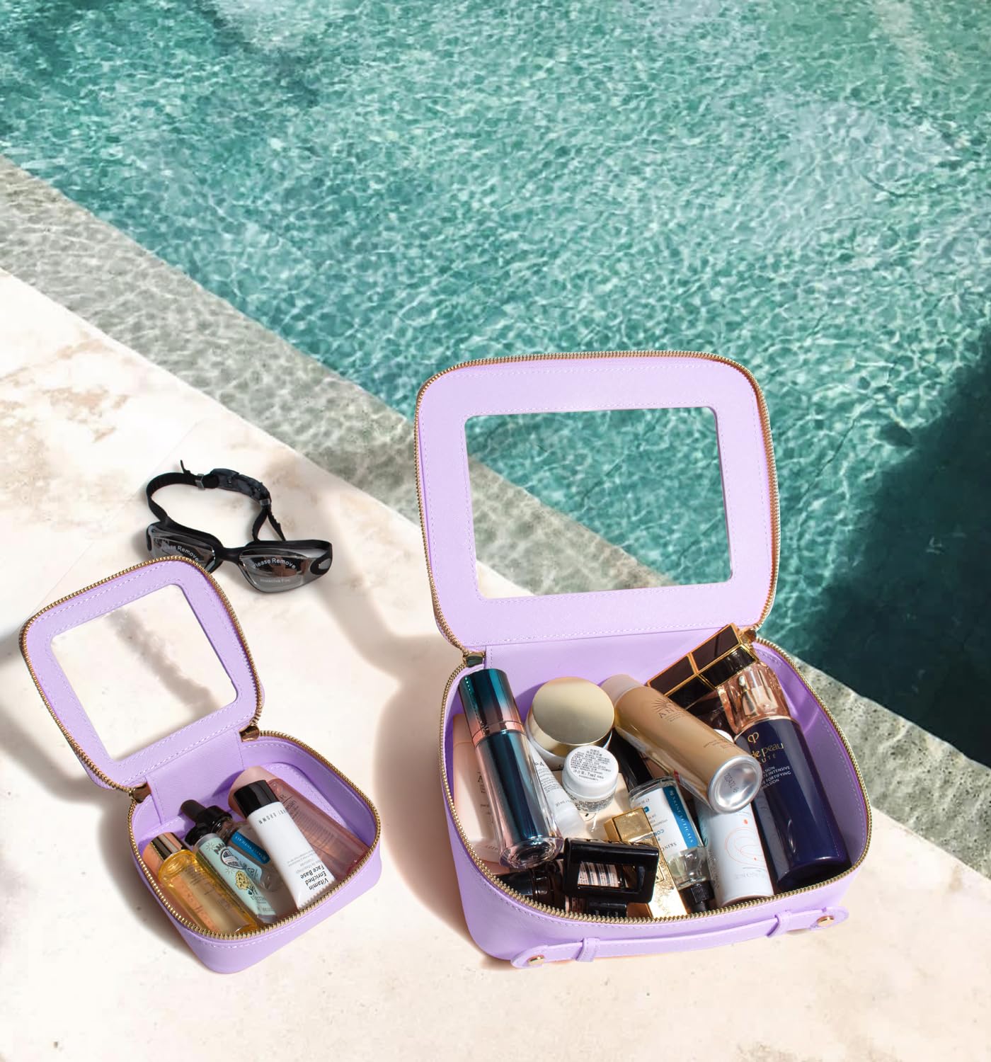 LETGO Clear Makeup Bags Set - TSA Approved Toiletry Bag with Handle Large Opening, Clear Toiletry Bags Case Pouch for Travel Essentials Car Accessories for Women Men (Large-Purple)