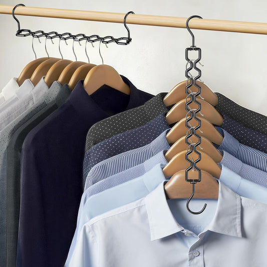 12 Pack Space Saving Hangers for Clothes, Heavy Duty 30Lbs Capacity Magic Clothes Space Saver Sturdy Metal Hanger Organizer with 360° Swivel Hook, Closet Organizers Storage Dorm Essentials Black
