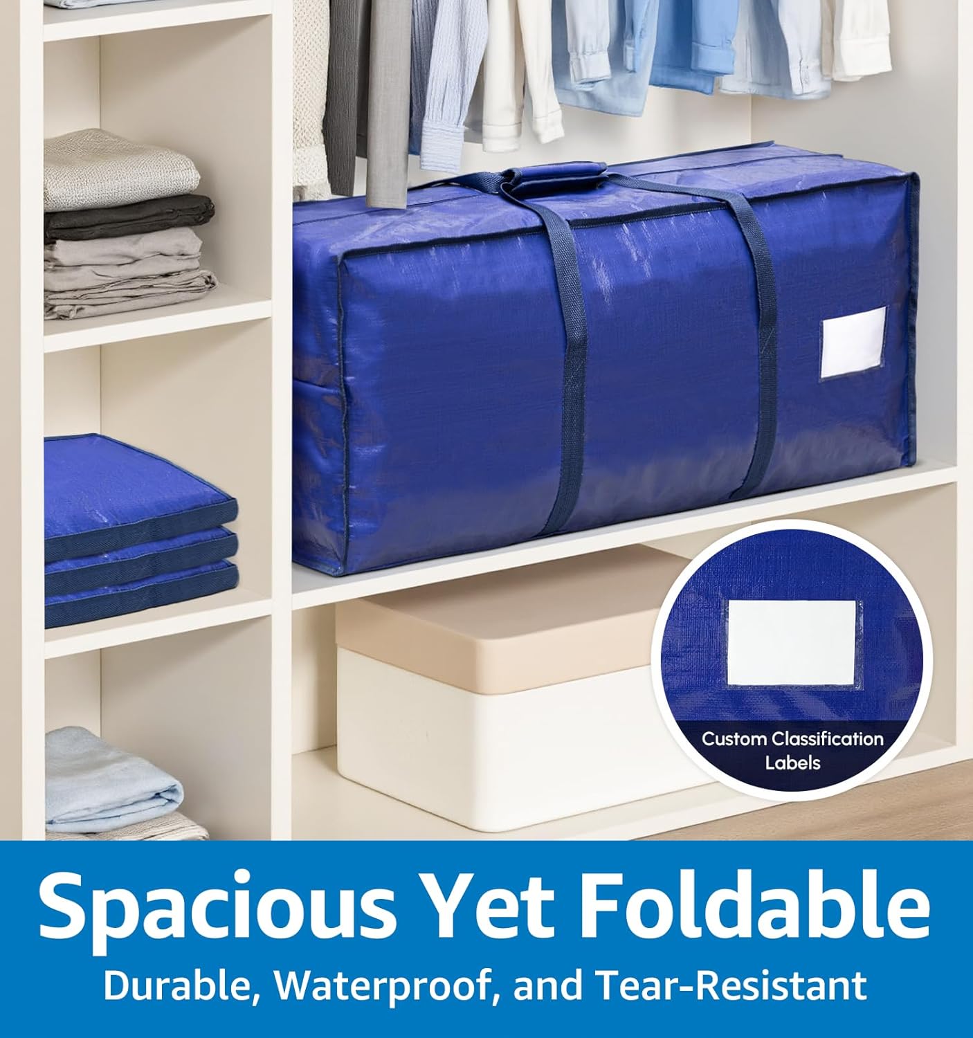 6 Pack Heavy Duty Moving Bags with Padded Wrap Around Handles-Strengthened Zipper Extra Large Storage Totes for Dorm College Clothes