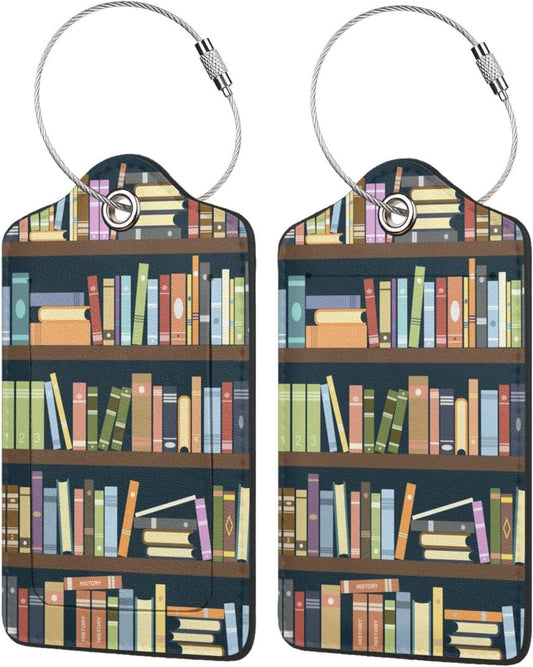 2 Pack Luggage Tags for suitcases Cute Book Luggage Tag, Leather Stainless Steel Loop Label Tag for Men Women Travel Bag Suitcase(Book)