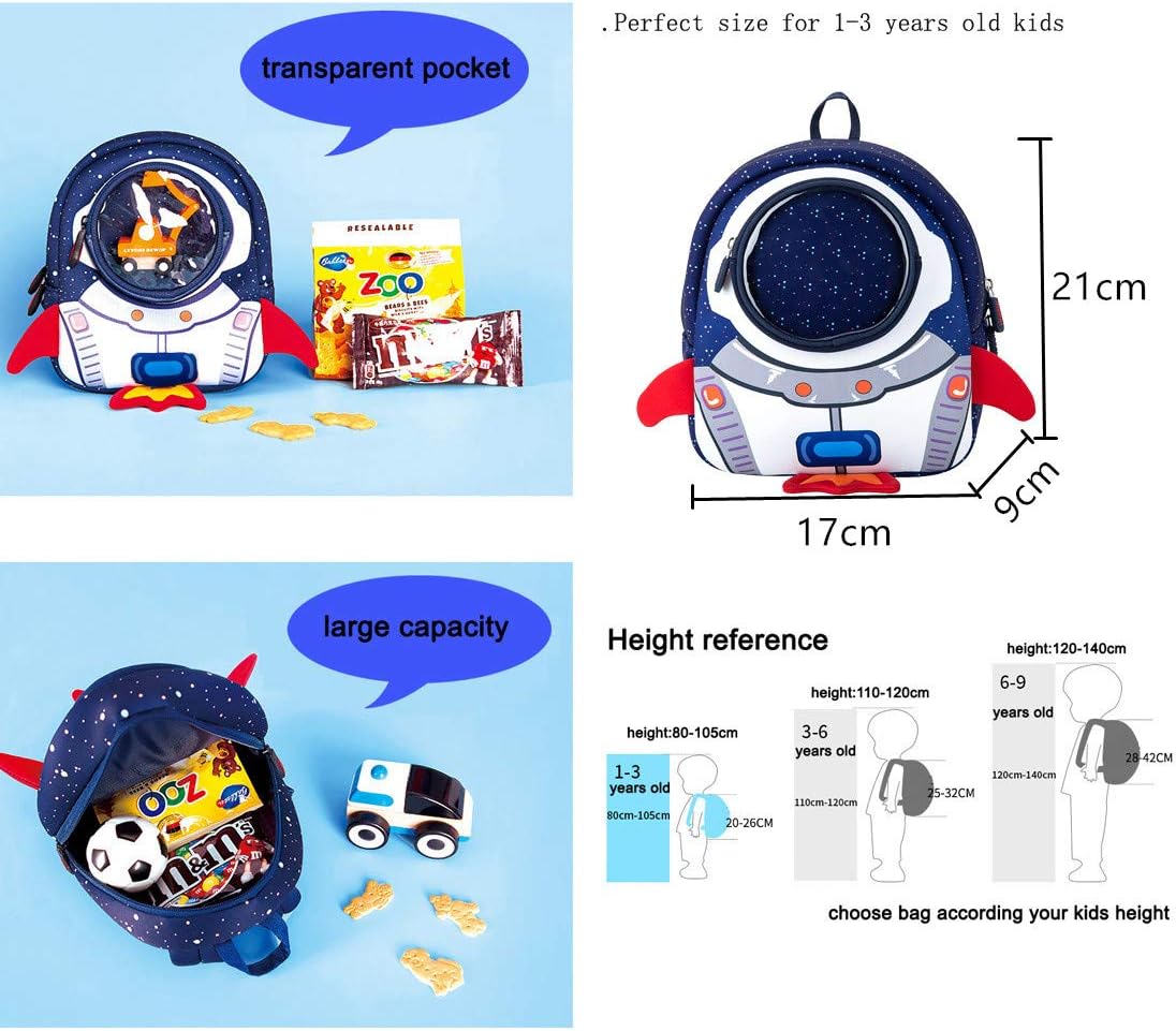 JiePai Rocket Toddler Kids Backpack with Harness Leash for Boys Girls Age 1-3