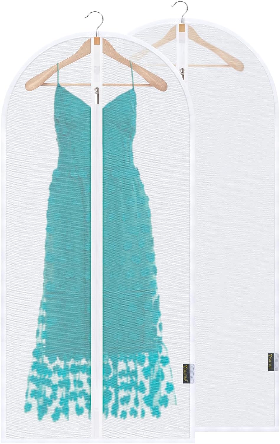 BALEINE 48'' Translucent Garment Bags, 2 Packs PEVA Dress Bag for Closet Clothes Dresses Suit Coats Storage (White, 2PK)