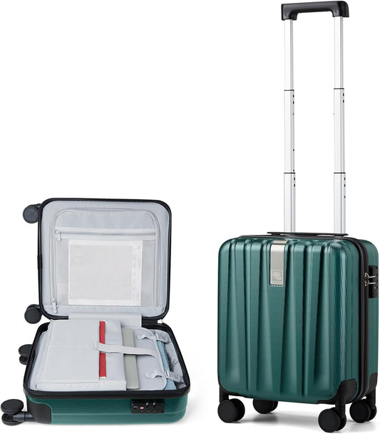 Hanke 16 Inch Underseat Carry on Luggage with Wheels,Small Hard Shell Suitcases for Weekender,Tsa Approved Lightweight Travel Luggage Suitcase for Womem Men,Blackish Green.