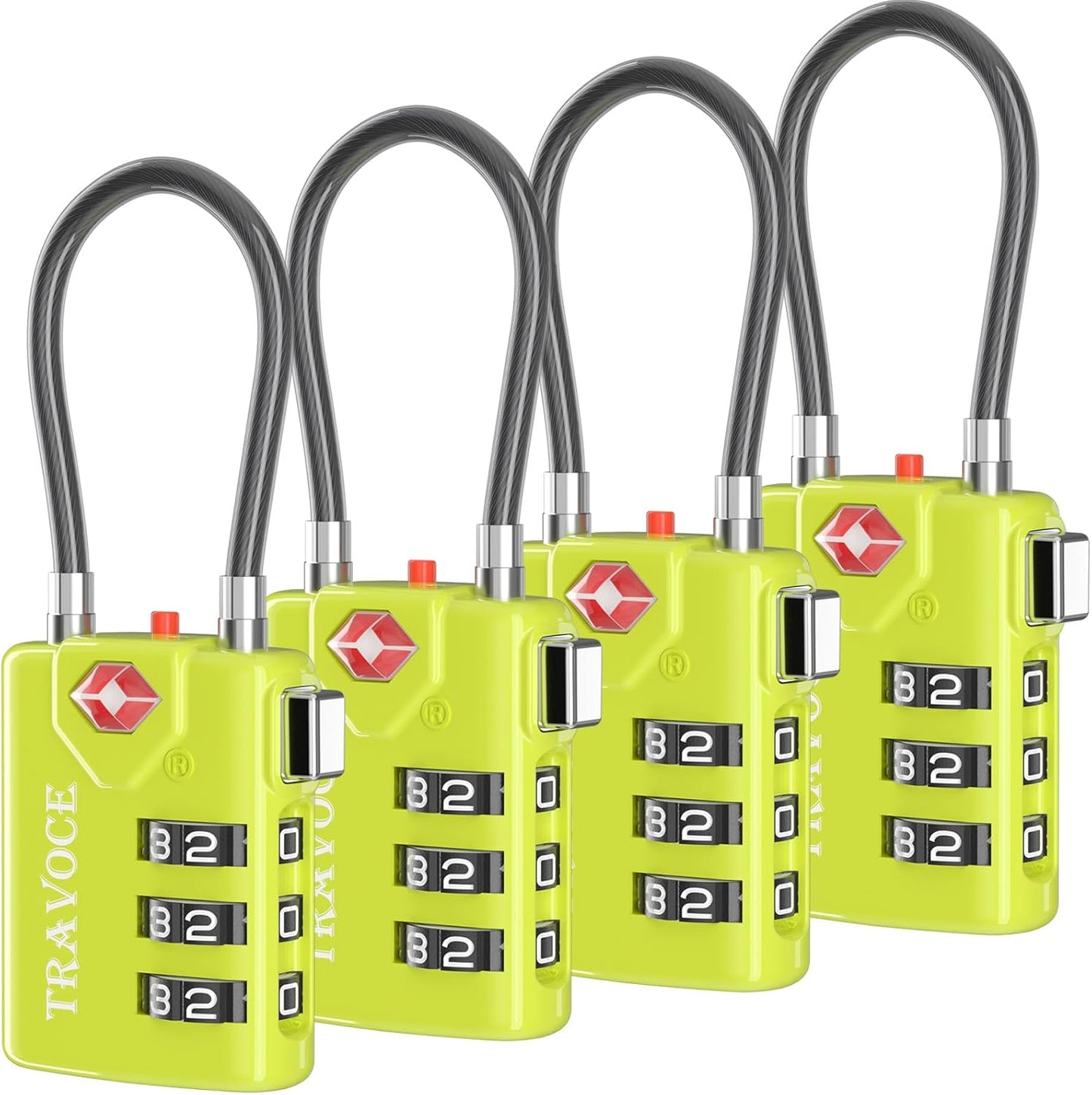 Search Alert TSA Approved Travel Combination Luggage Cable Locks for Suitcase, Gym Locker,Toolbox,Backpack 1,2,4,6 &10 pk (Lime 4 Pack)