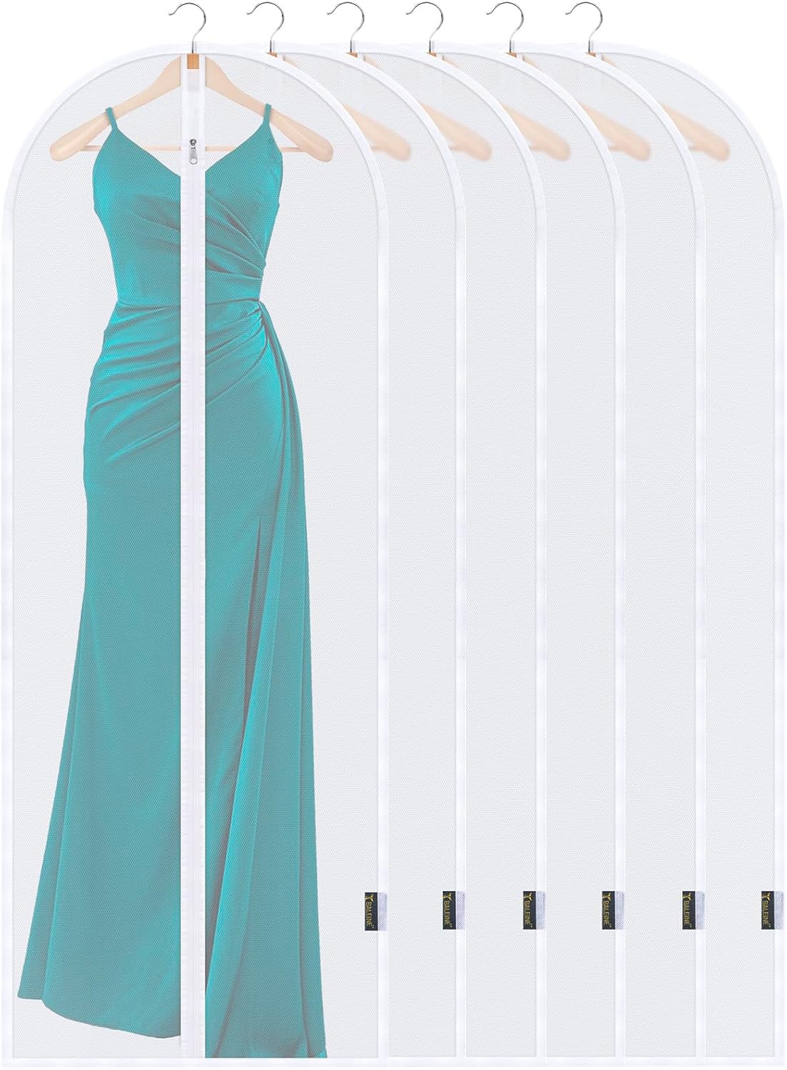 BALEINE 60'' Translucent Garment Bags, 6 Packs PEVA Dress Bag for Closet Clothes Dresses Suit Coats Storage (White, 6PK)