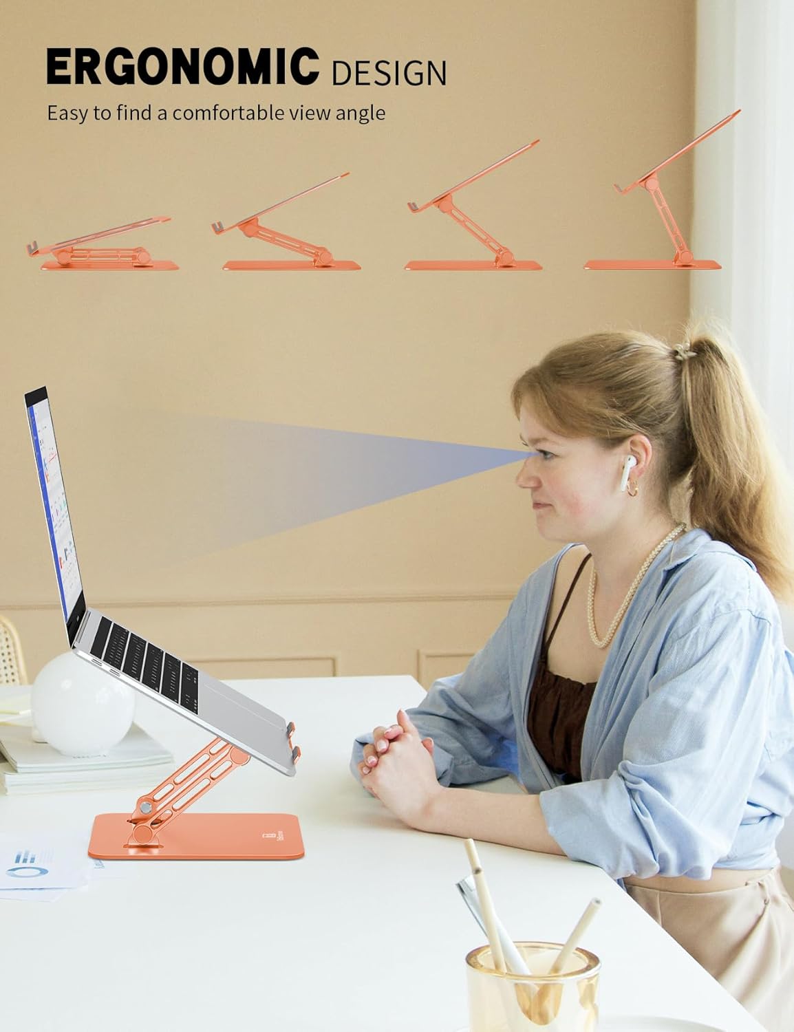 Laptop Stand, Ergonomic Adjustable Computer Stand for Collaborative Work, Foldable and Portable Heat Sink Computer Stands, Fits up to 15.6-inch Laptops (Orange)