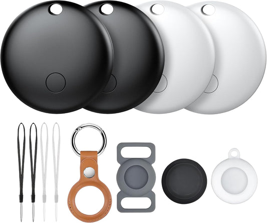 Air Tracker Tags-4 Pack, Pet Trackers, Item Locator Tags Works with Apple Find My | iOS Only | 4 Different Cases | Replaceable Battery | Water-Resistant | Item Finder for Key, Luggage, Backpack, Bike