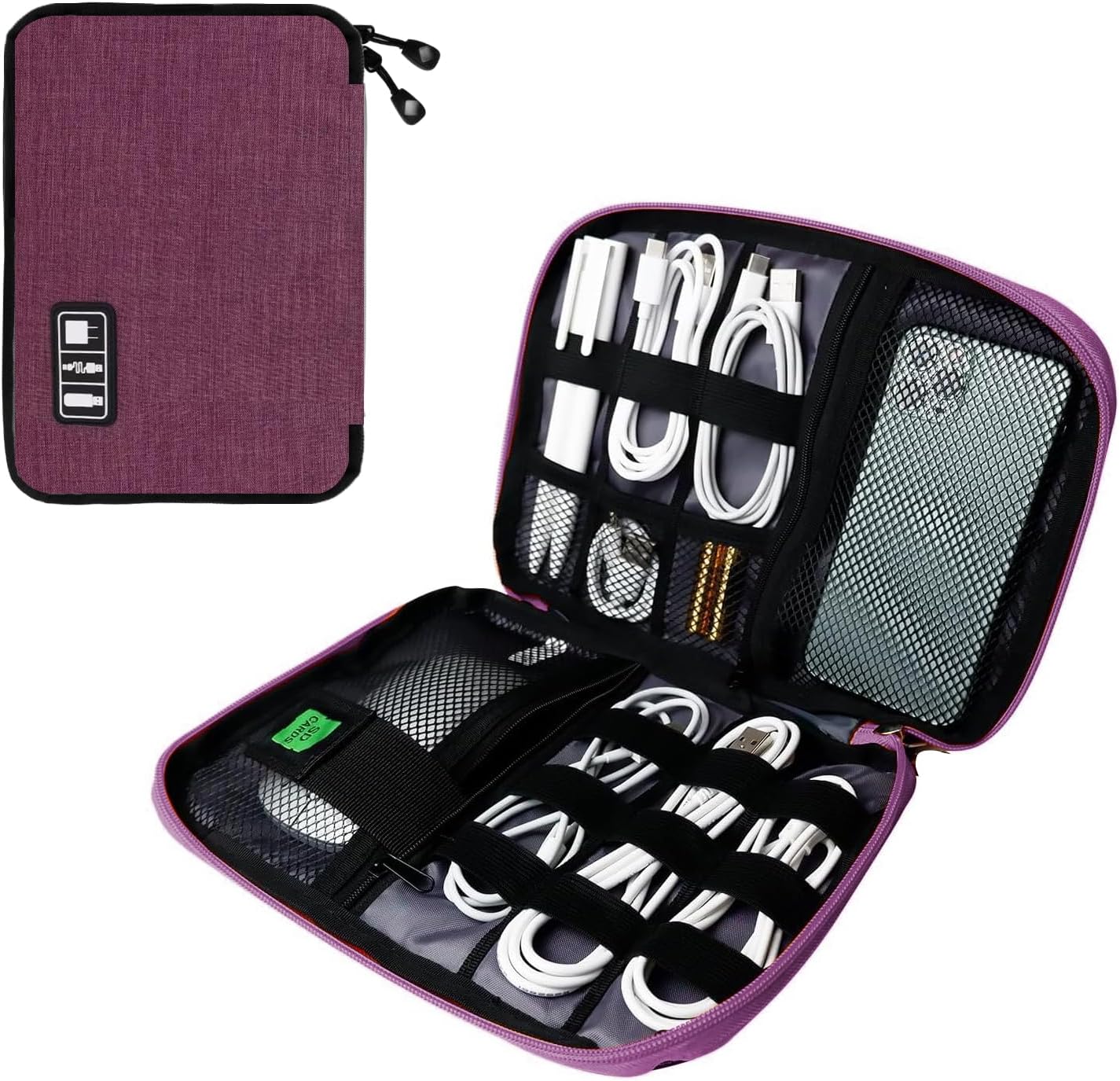 Electronics Travel Organizer,Portable Waterproof Electronic Travel Storage Bag for Small Charging Cord Storage,Charger,SD Card etc,for Travel,Business-Purple Black