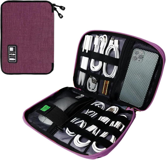 Electronics Travel Organizer,Portable Waterproof Electronic Travel Storage Bag for Small Charging Cord Storage,Charger,SD Card etc,for Travel,Business-Purple Black