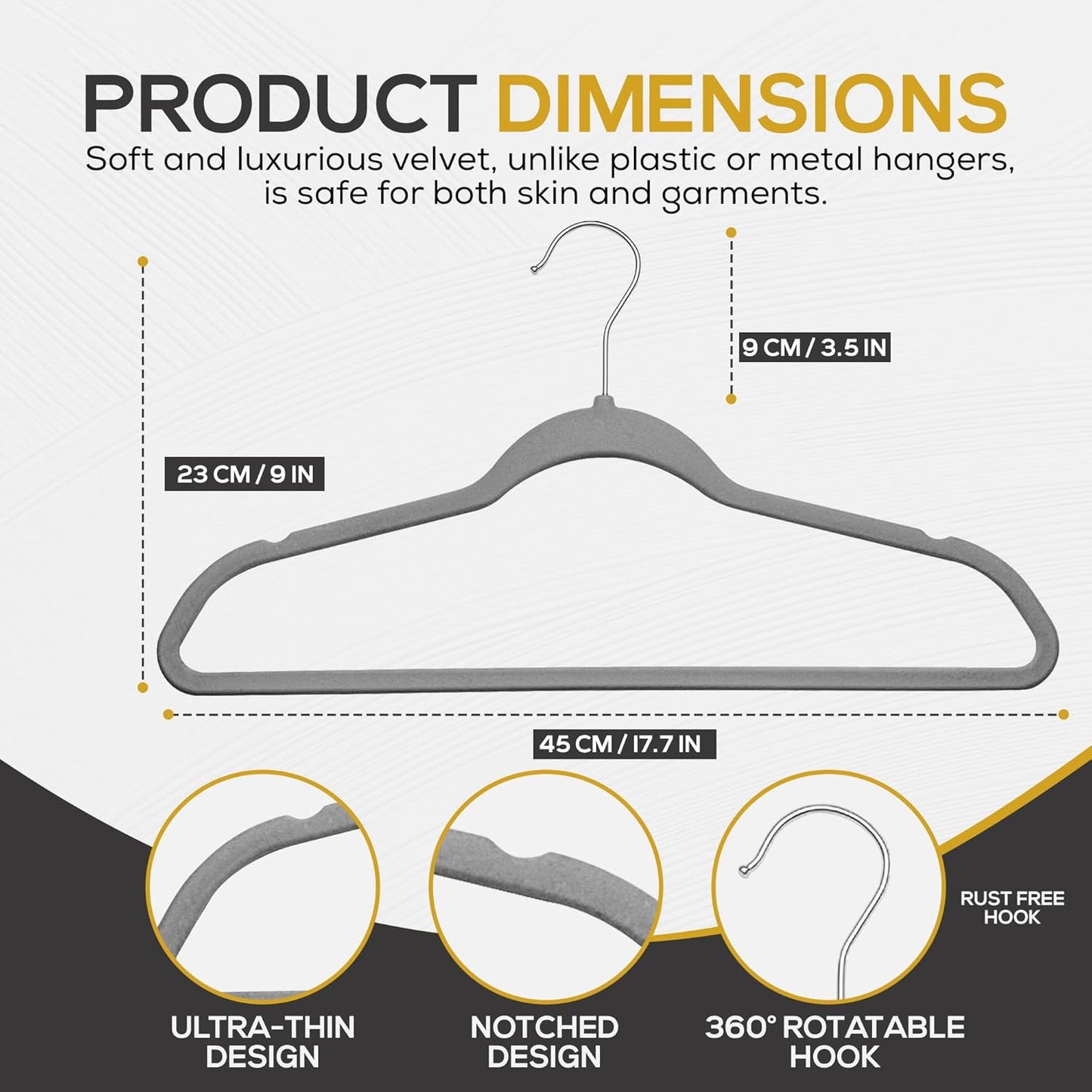 Premium Velvet Hangers 50 Pack Ultra Thin Non Slip Adult Felt Space Saving Slim Suit Hanger for Closet Heavy Duty Coat Pants Jackets Dress Hangers 360° Swivel Hook Hold Upto 10 lbs Gray
