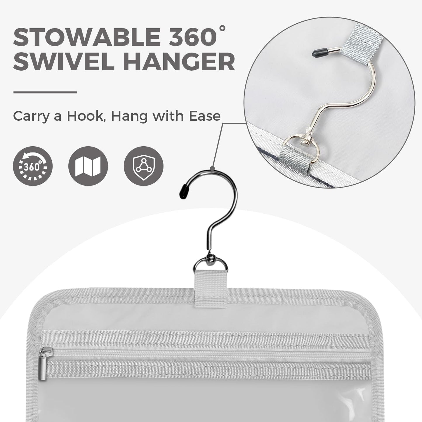 Toiletry Bag For women,Portable Hanging Organizer,4 Leakproof Compartment for full-sized Conditioner, Brushes Set, Makeup Accessories,Visible and easy to access.M-grey