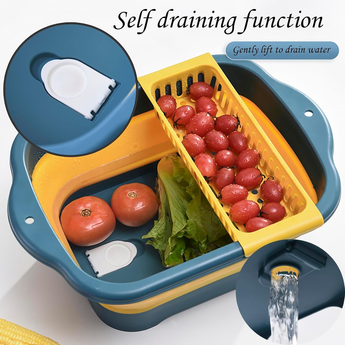 2.98 Gallon (11.28L) Collapsible Dish Basin with Drain Plug, Outdoor Multiuse Foldable Sink Tub, Dishpan, Wash Basin, Portable Kitchen Storage Tray for Camping, RV, Beverage Bucket (Yellow)