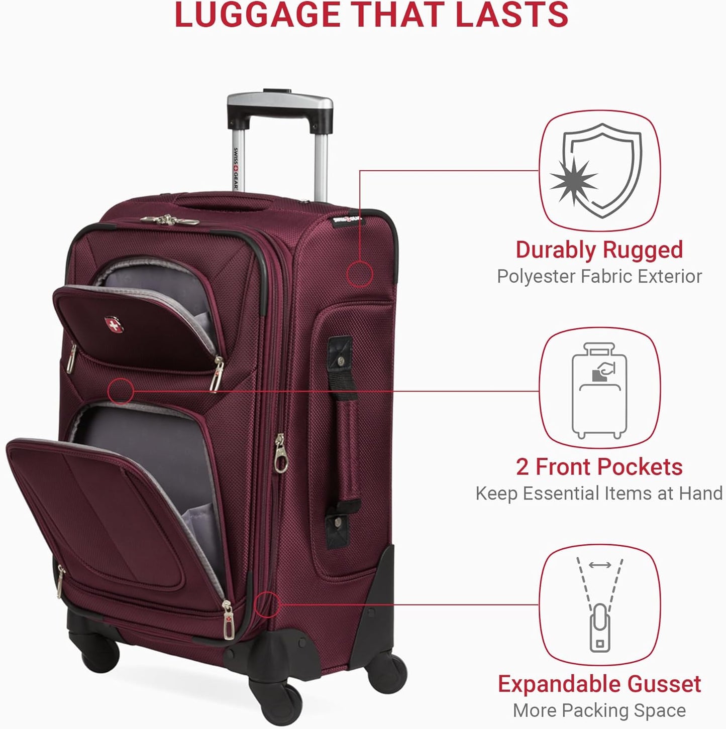 SwissGear Sion Softside Expandable Luggage, Merlot, Carry-On 21-Inch