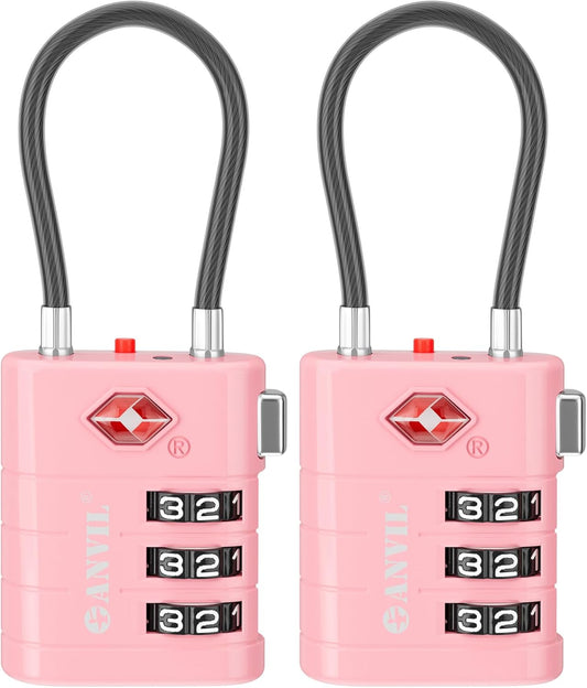 ANVIL TSA Approved Luggage Locks – High Security TSA008 Combination Travel Locks with Inspection Indicator for Suitcases and Backpacks. (2, Pink)