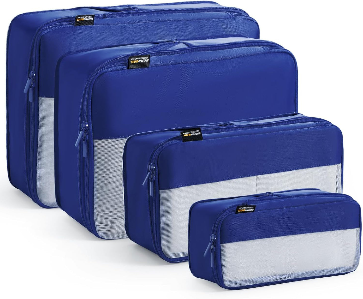 4 Set Compression Packing Cubes for Travel, Suitcases and Backpack Space Saving Organizers (Dark Blue)
