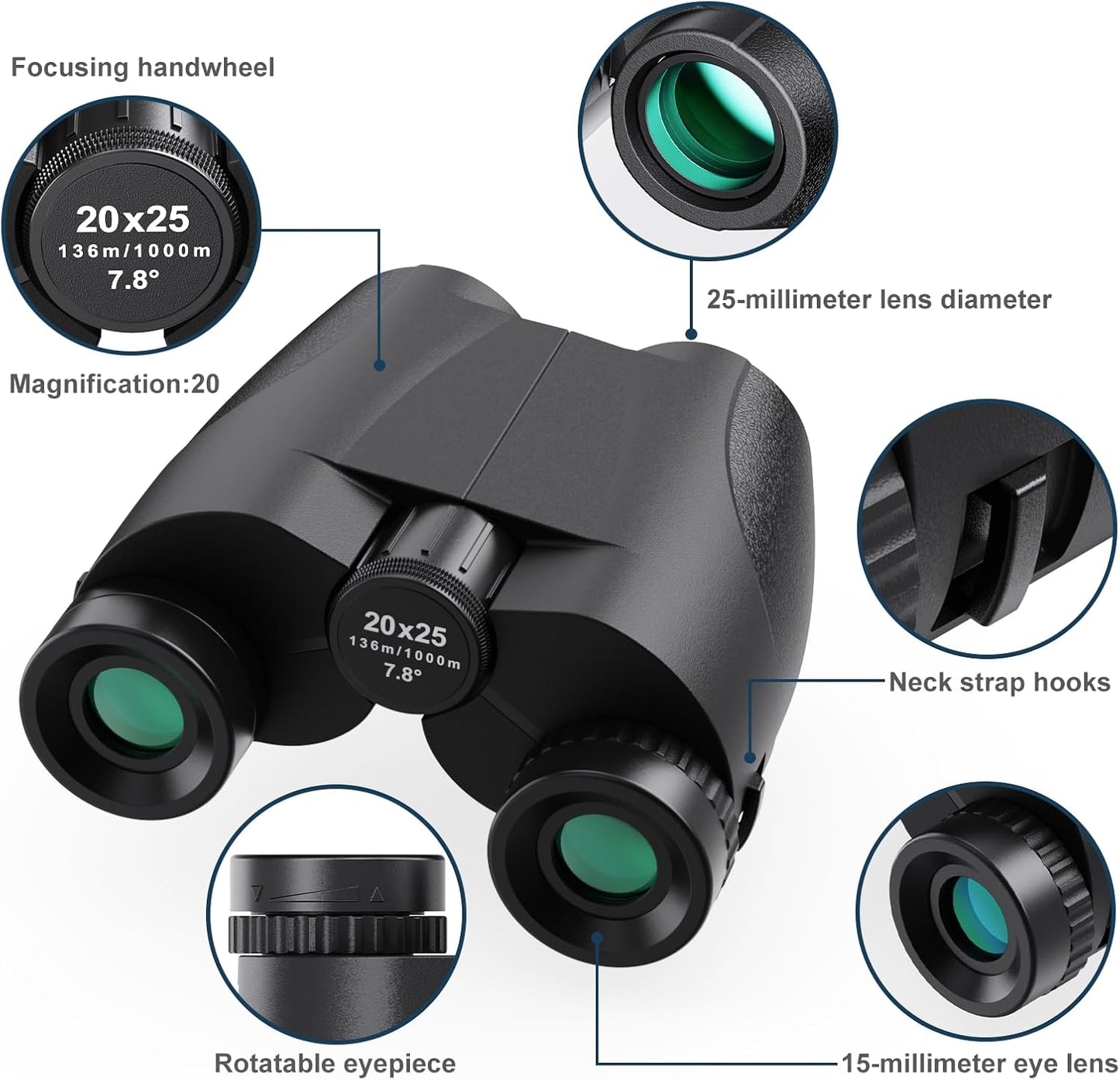 20x25 Compact Binoculars for Adults and Kids, High Power Adults Binoculars with Low Light Vision for Bird Watching, Outdoor Hunting, Travel, Concert