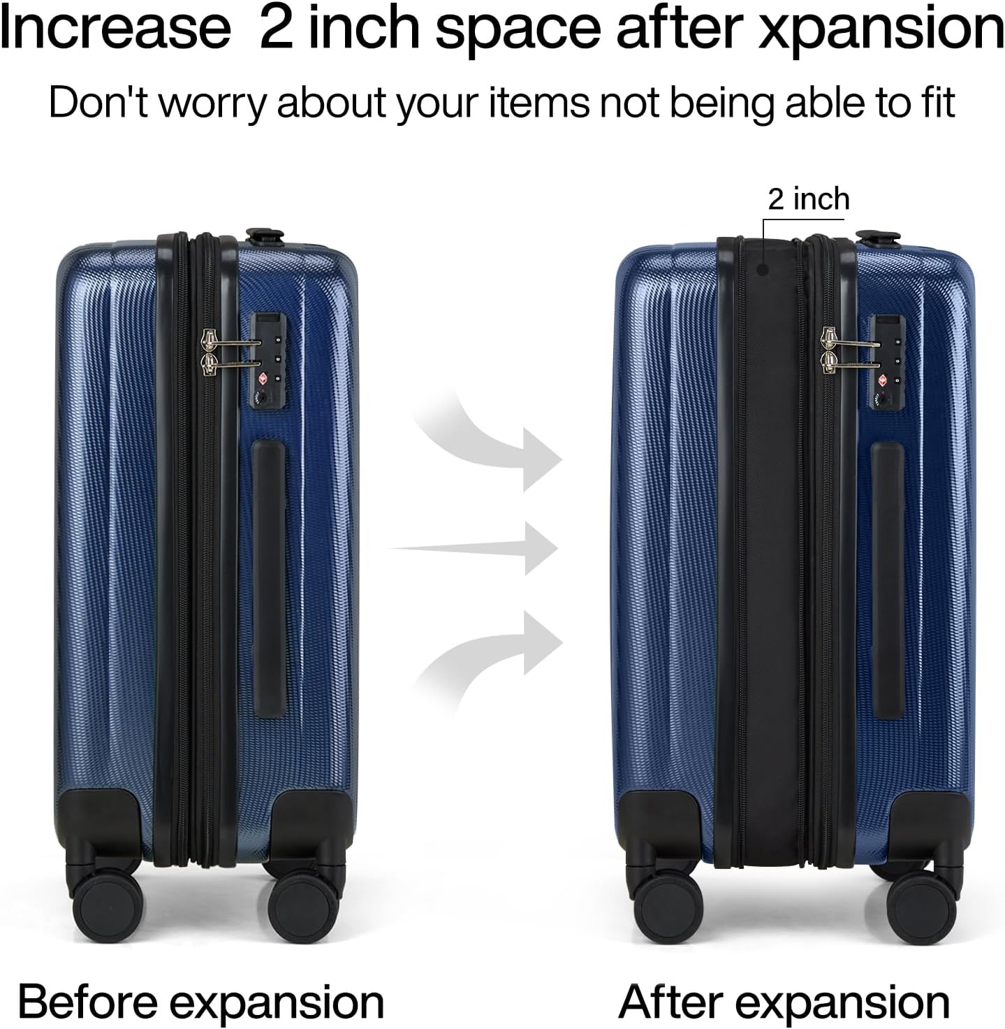 Hanke Expandable Hardshell Luggage Sets 3 piece Carry On Luggage with Wheels Suitcases Lightweight Checked Travel Luggage Rolling Large Suitcase Travel Luggage Bag Woman Men 20/24/29 Inch(Dark Blue)