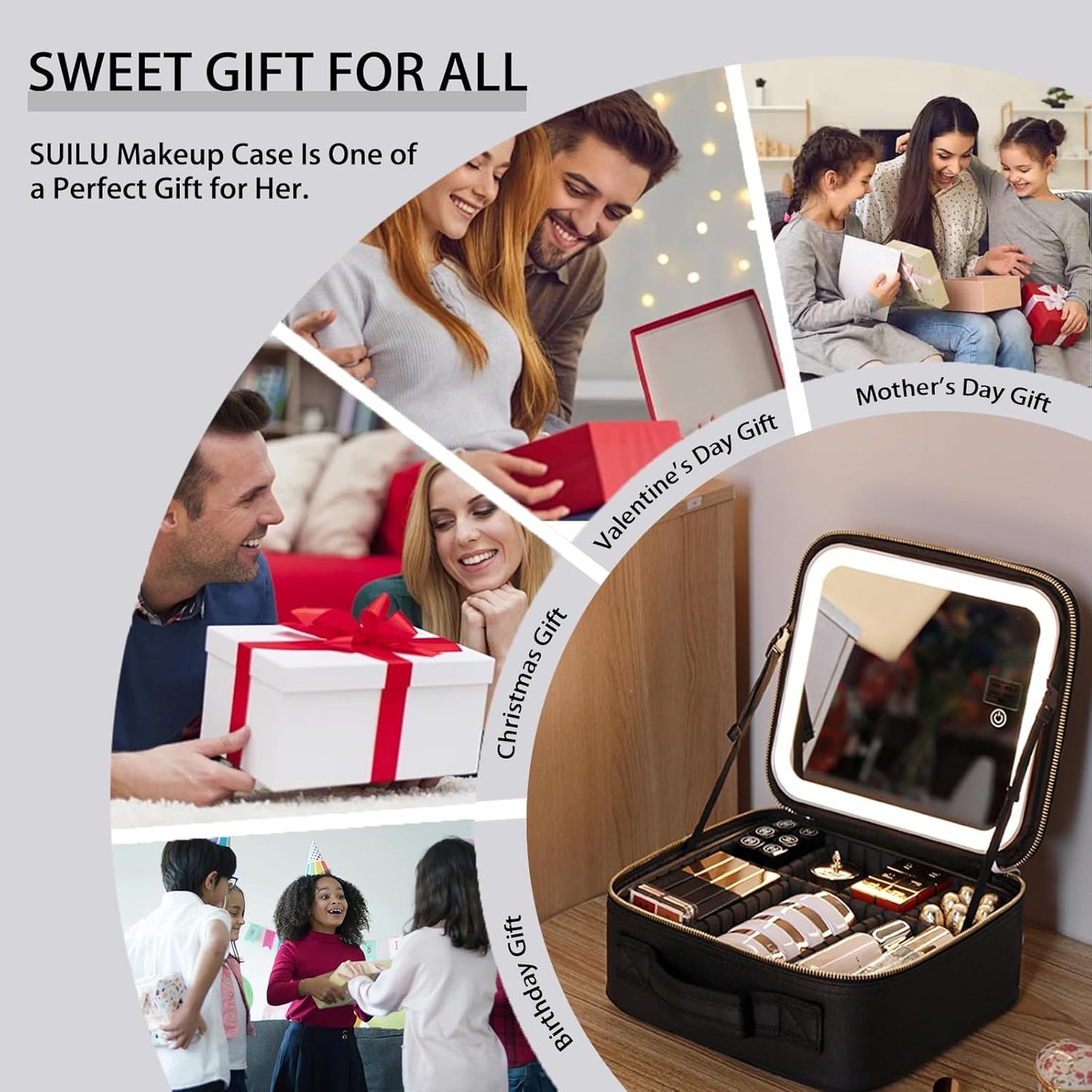 Makeup Bag with Led Mirror,Travel Makeup Organizer with 3 Color Setting, Portable Storage and Adjustable Dividers Travel Makeup Bag(Black)