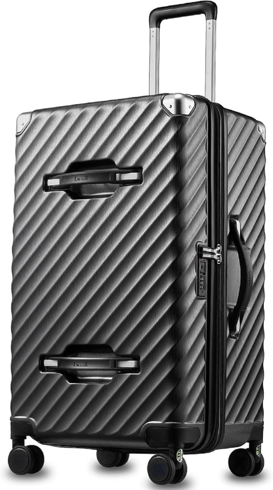 Trunk Luggage, Expandable PC Hard Shell Large Checked 28 Inch Suitcase with Shock - Absorbing Wheels & TSA Lock, Charcoal Metallic, 91L - 105L