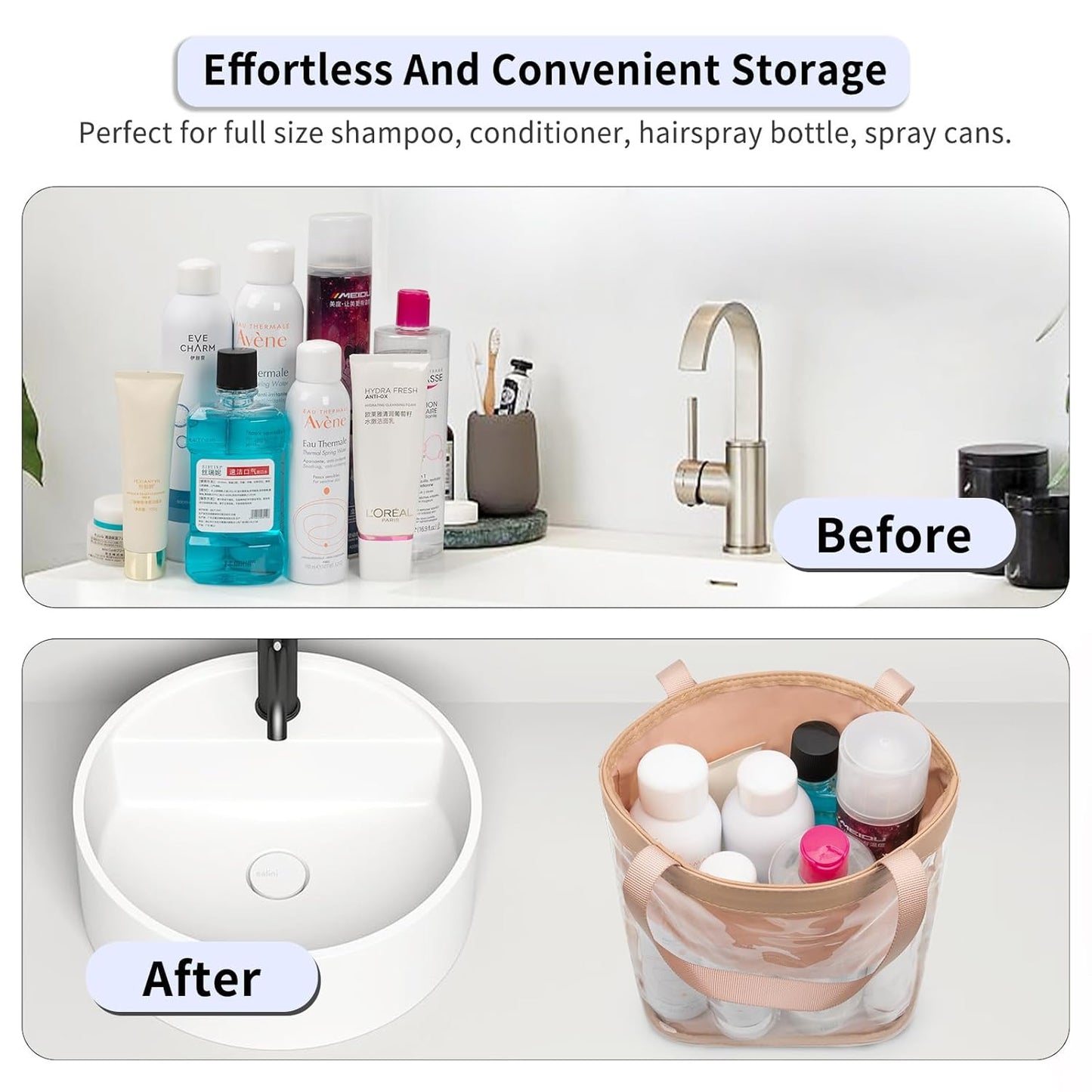 Travel Toiletry Bag, Clear Makeup Bag for Women, TSA Approved Toiletry Bag, Waterproof Clear Bag Cosmetic Pouch, Transparent Makeup Organizer, Carry on Airport Airline Compliant, Brown