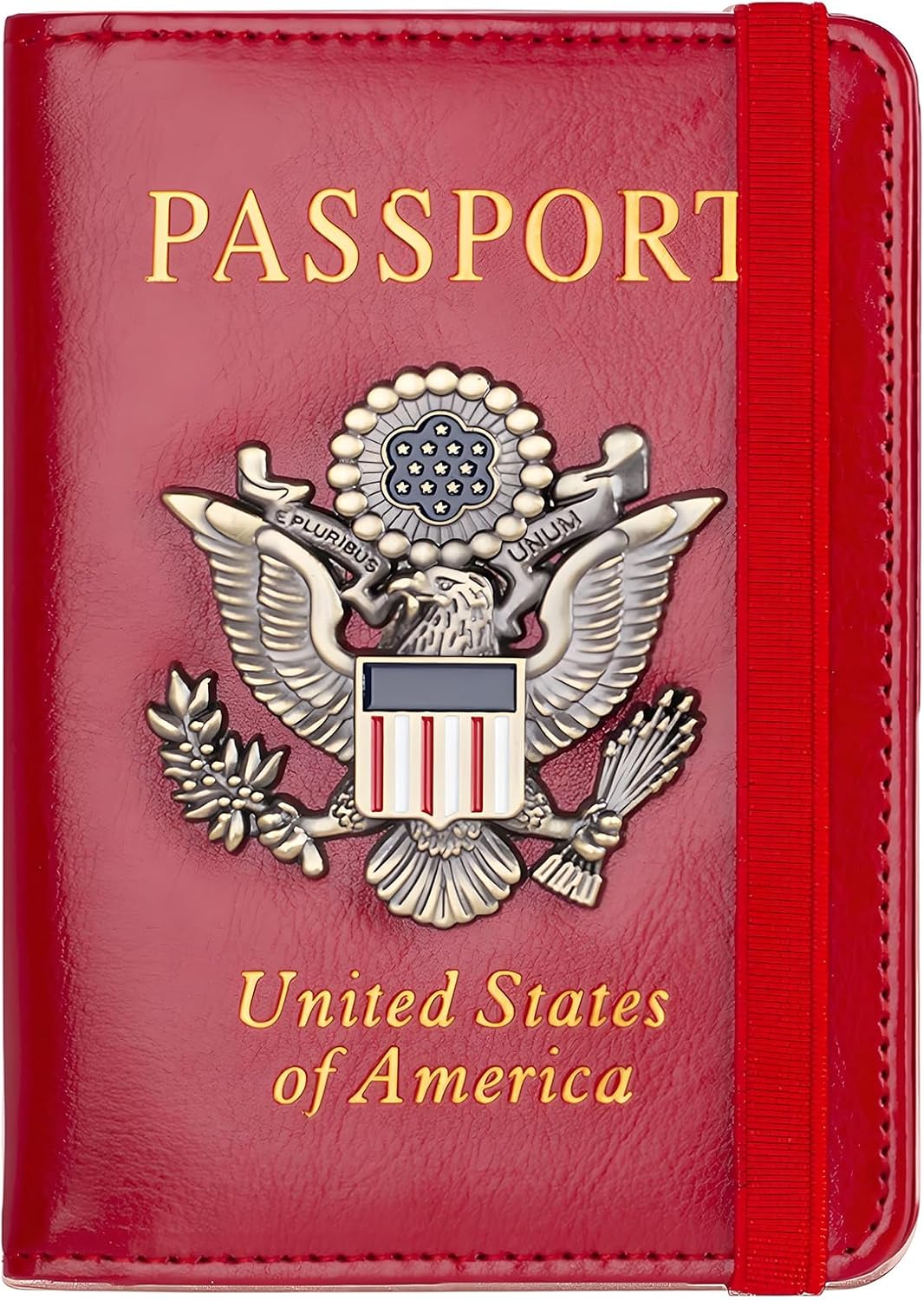 Passport Holder for Travel Passport Cover for Men Passport Wallet Case with Metal 3D Metal Badge Protector Leather Card Case RFID Blocking Women Travel Accessories Document Organizer (Red)
