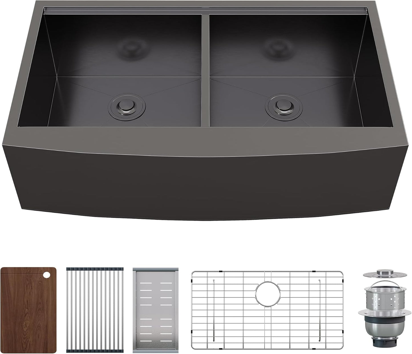 36-Inch Undermount Kitchen Sink Workstation, 16 Gauge Stainless Steel Double Bowl Kitchen Sink with Cutting Board, Drying Rack, Roll-Up Rack and Drain Assembly
