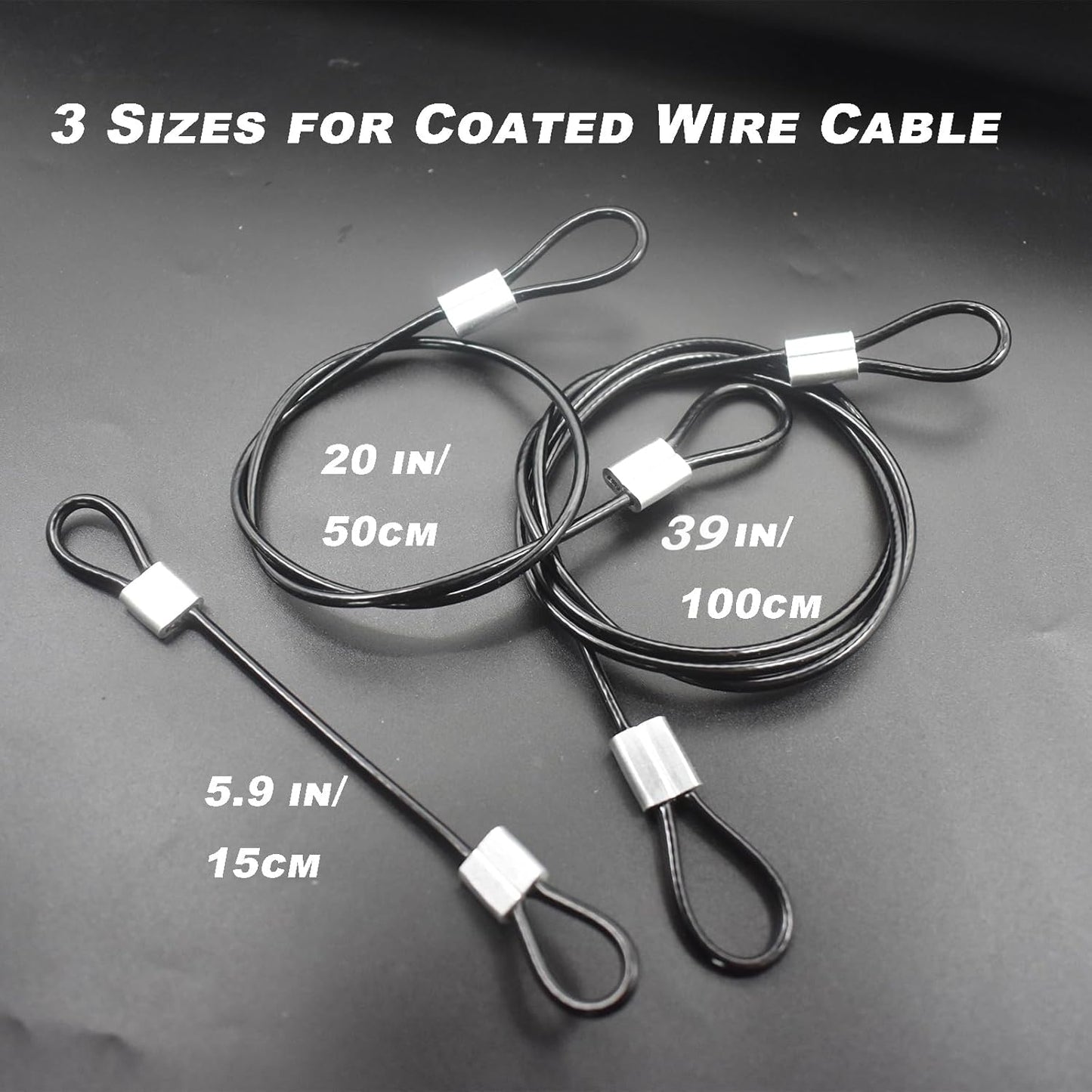 20 pcs 6 inch (15cm) 3mm Thickness Stainless Steel Wire Cable with Loops Vinyl Cover Coated Short Rope Lanyard Lock Safety Tether Chains, Black