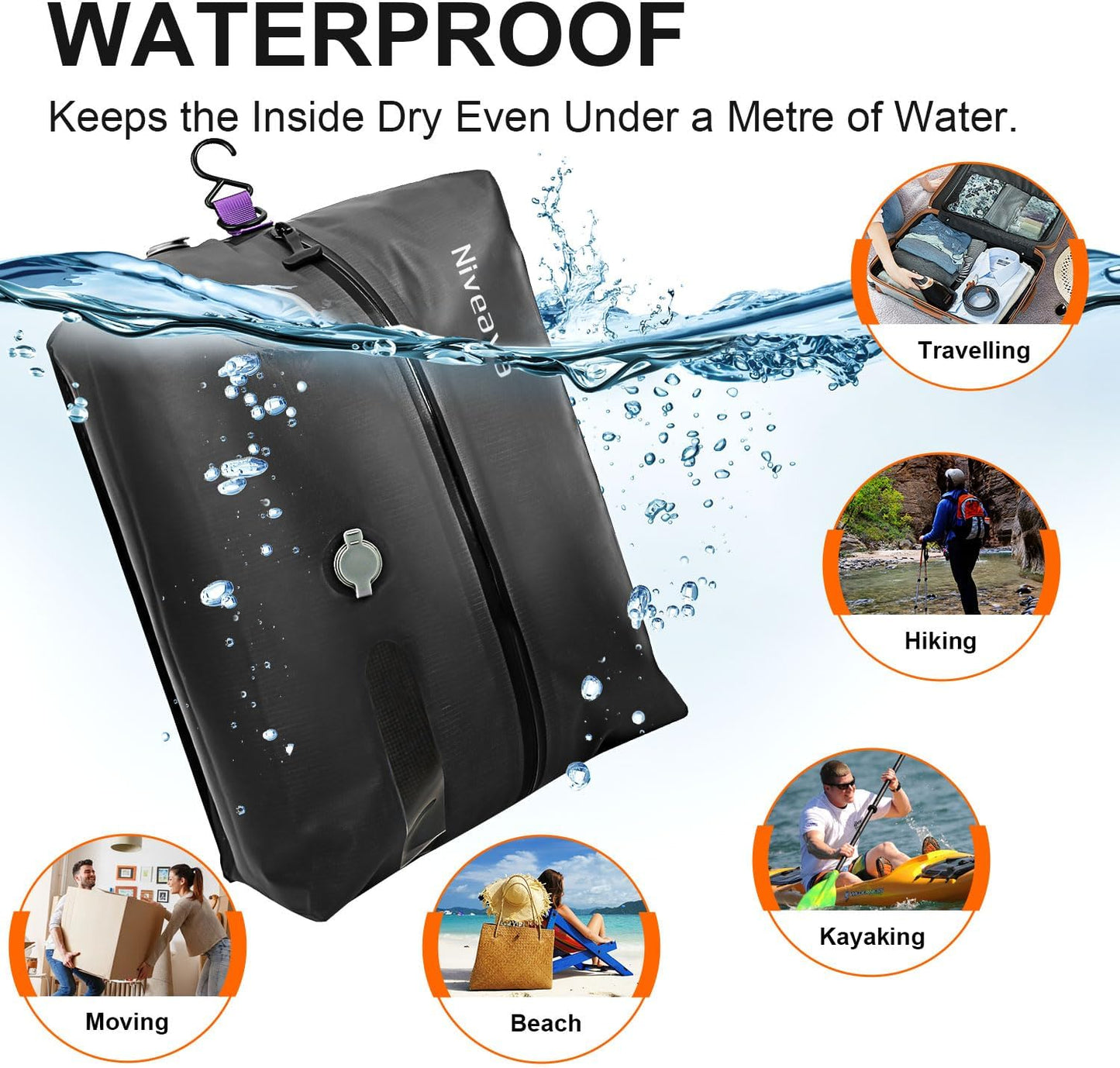 Niveaya Vacuum Bags for Travel with Wireless Pump, Reusable Compression Storage Bags for Suitcases & Closet, Space Saver, Waterproof & Durable