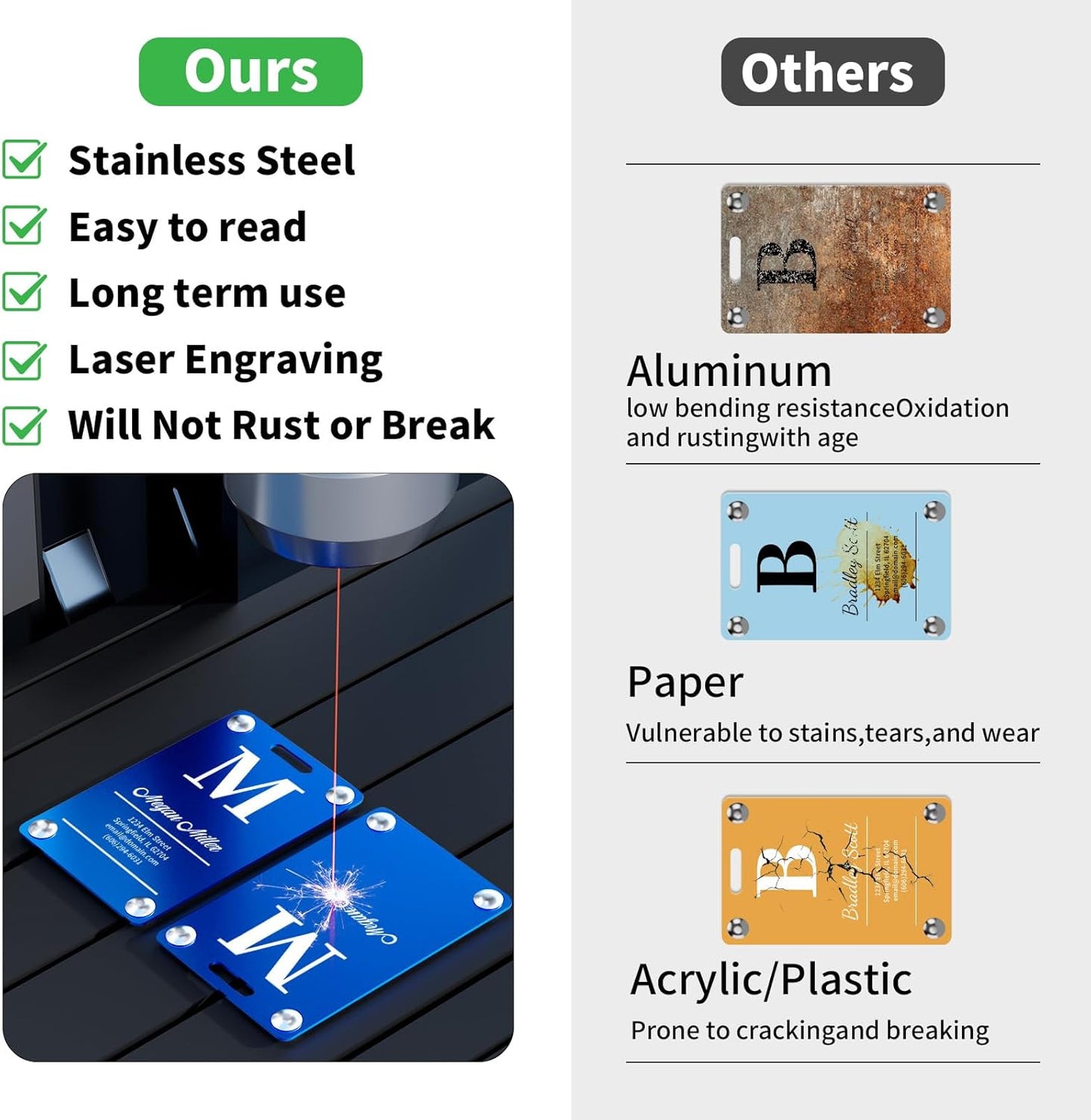 4 Pack Personalized Luggage Tags for Suitcases, Handmade Engraved Stainless Steel Custom Luggage Tags for Cruise Travel with Stainless Loop, Suitcase Identifier Metal Name Baggage Tag