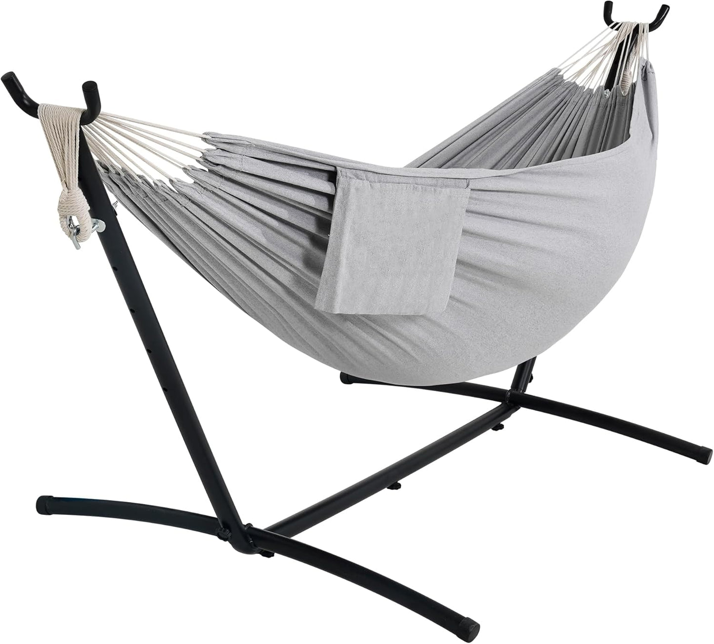 Lazy Daze Hammocks Double Hammock with 9ft Space-Saving Steel Stand Includes Portable Carrying Case, 450 Pounds Capacity (Light Gray)