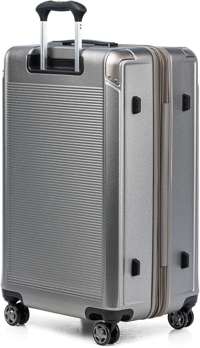 Travelpro Platinum Elite Hardside Expandable Checked Luggage, 8 Wheel Spinner, TSA Lock, Hard Shell Polycarbonate Suitcase, Metallic Sand, Checked Large 28-Inch