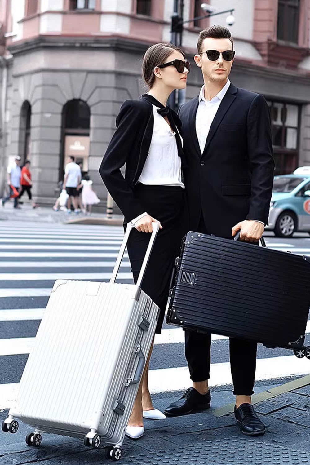 HotWay 24 Inch Checked in Luggage with Aluminum Frame,PC Hard Shell Suitcase with Spinner Wheels and TSA Lock, Large Suitcase for Travel, White