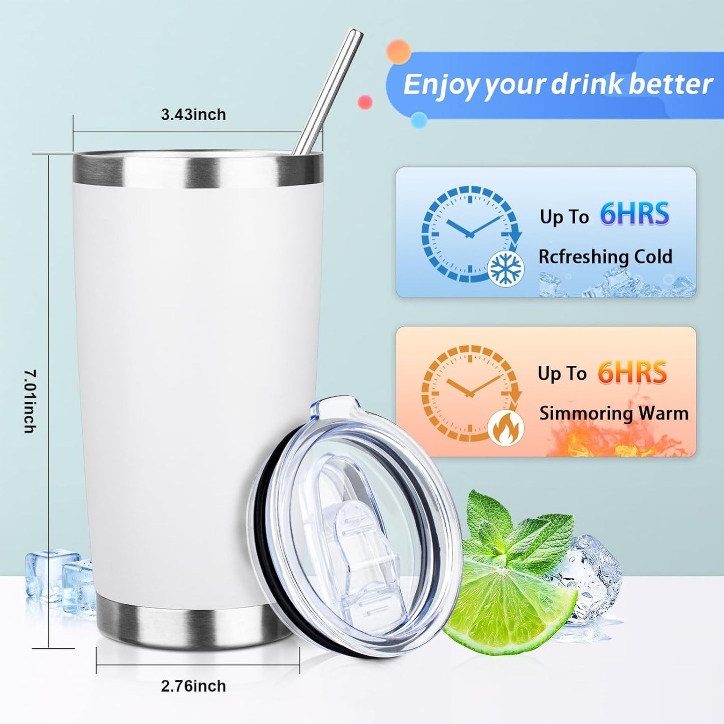 20oz Tumbler with Straw and Brush, Stainless Steel Vacuum Insulated tumbler, Double Wall Insulated Coffee Tumbler for Outdoor, Home, Travel,Office (White,4pcs)