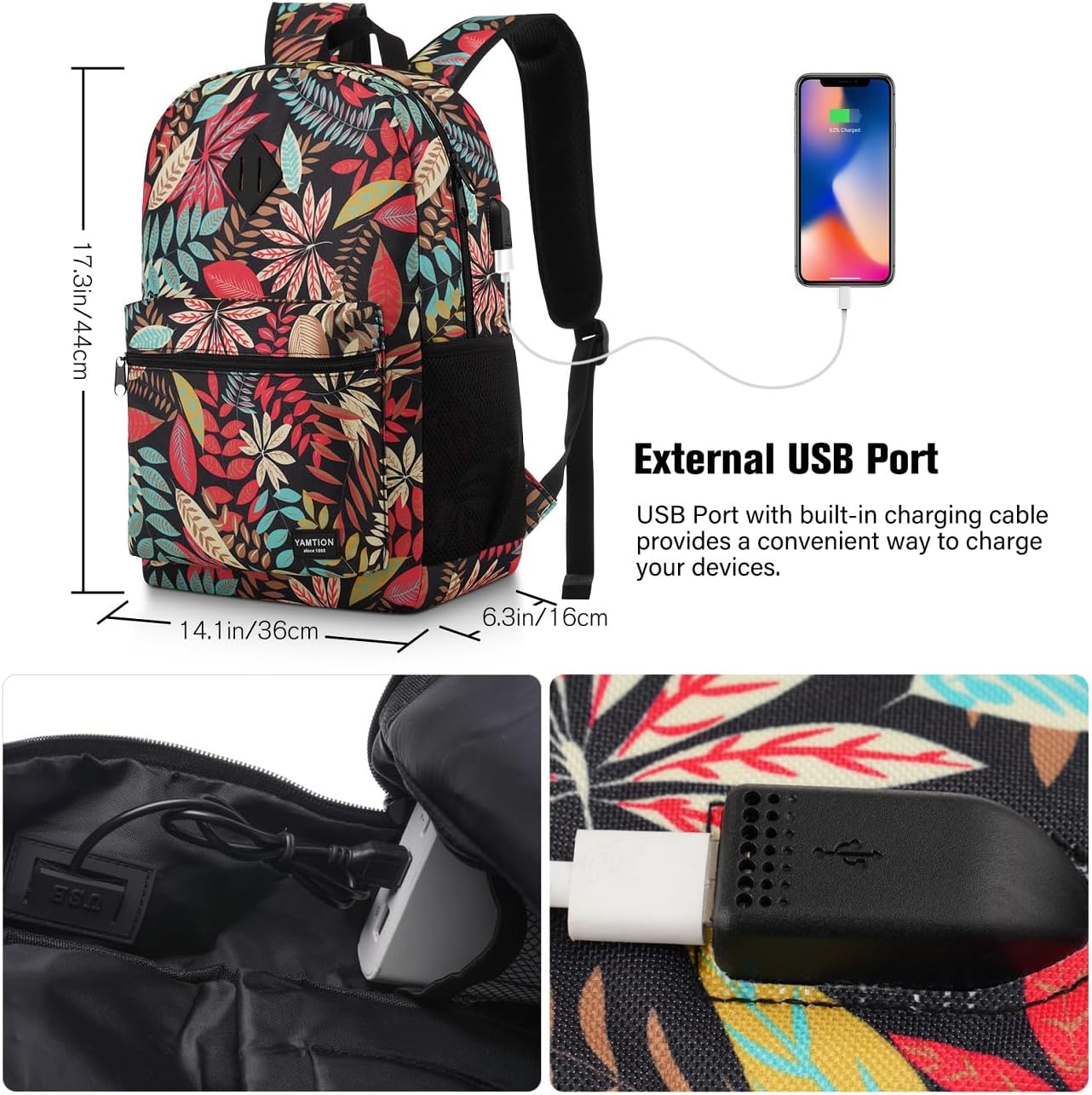 Laptop Backpack Women,School Backpack Printing with USB Port for College Work Business Travel