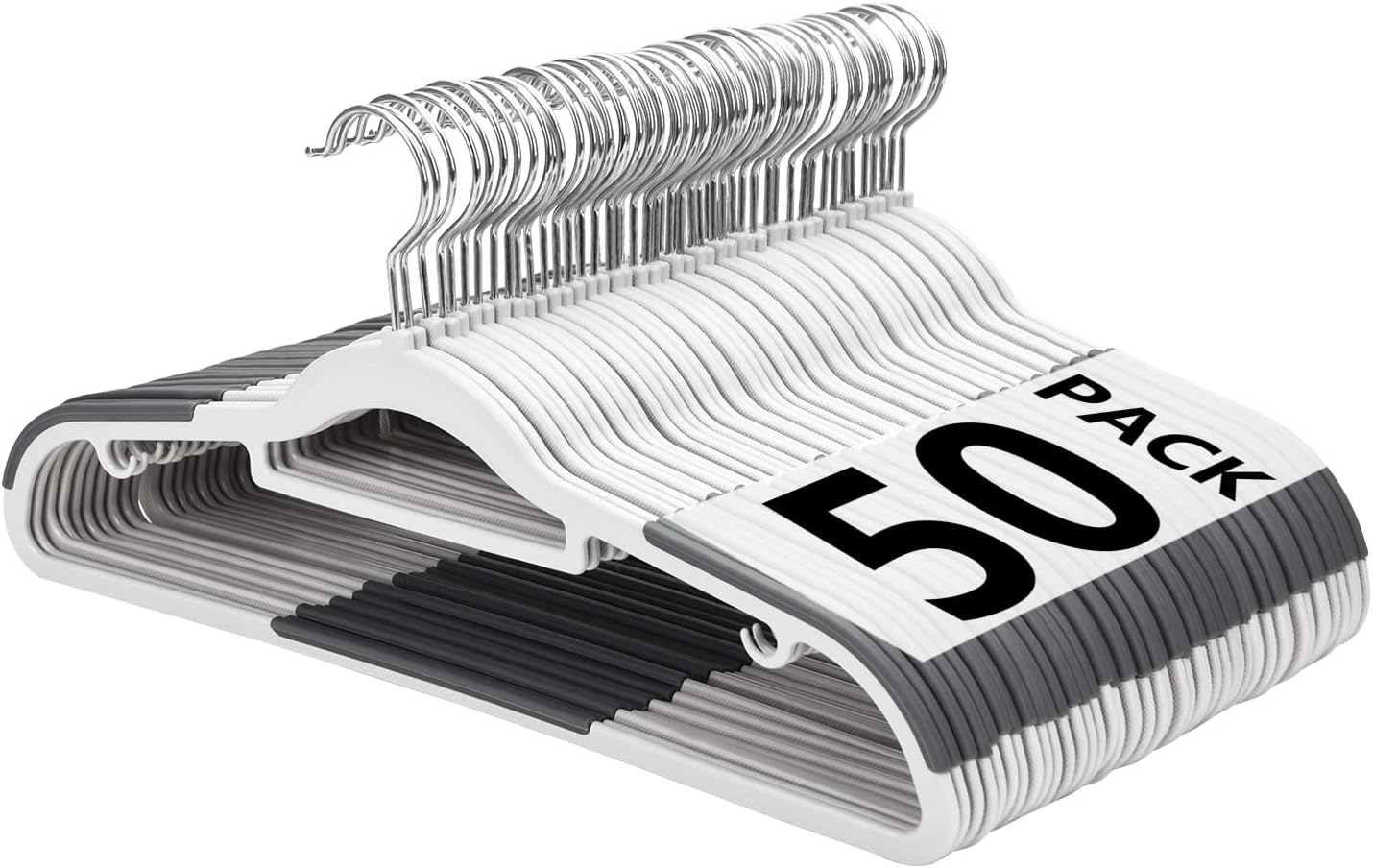 Plastic Hangers 50 Pack, Slim Clothes Hangers Non Slip, Non-staining Space Saving Hanger, 17.1 inches Coat Hanger Heavy Duty Hanging Dry Wet Clothes, Gray