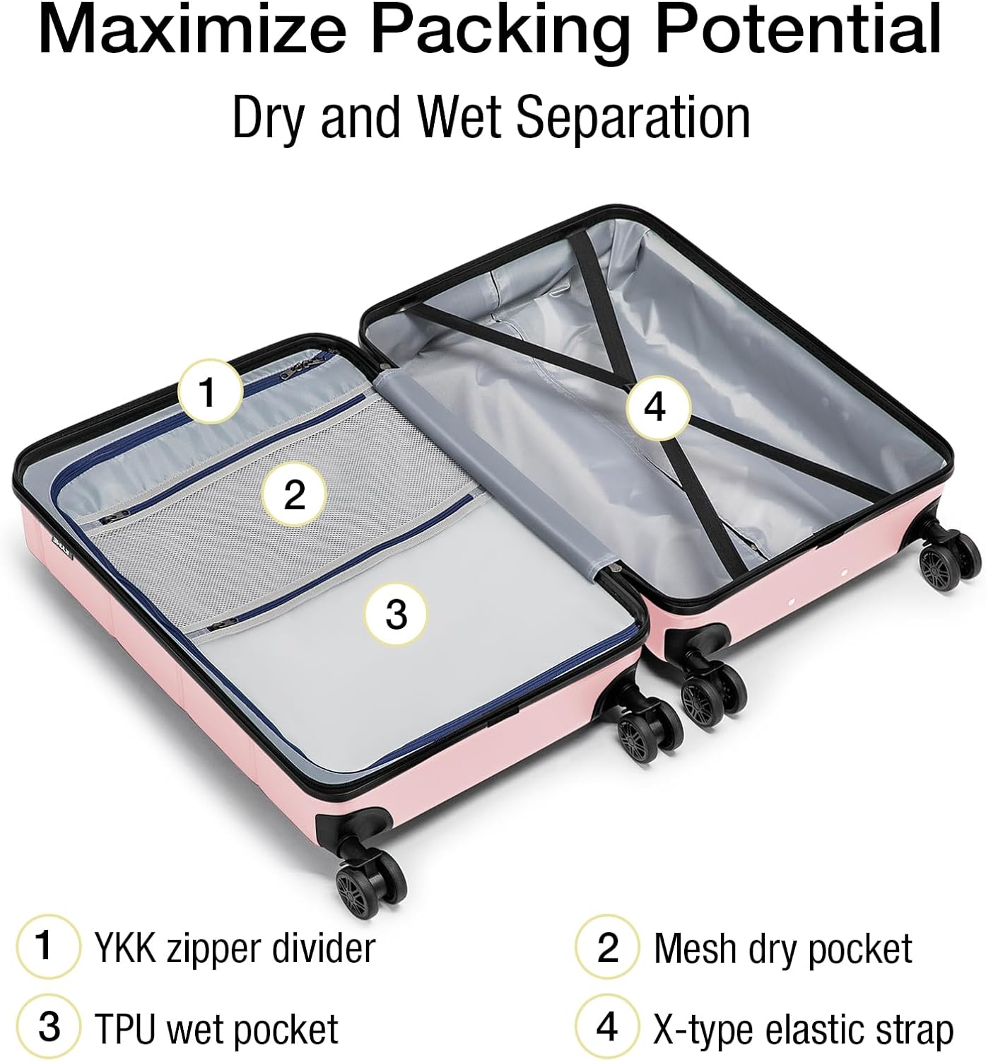 KYME Luggage Sets 2 Piece Hardshell 22"/26" Suitcase with Spinner Wheels Hardside Suitcases Sets with TSA Lock Lightweight Travel Luggage Set with Cup Holder for Women Pink