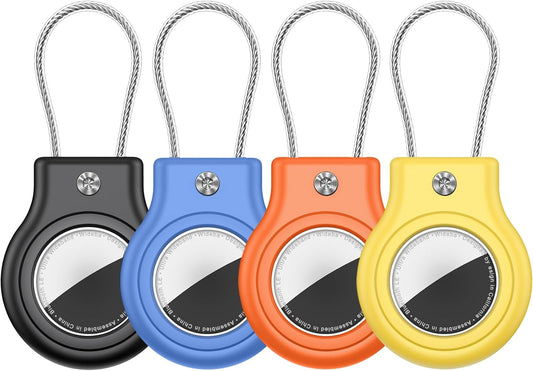 Waterproof Holder,4 Pack Case with Secure Lock, Keychain,Anti-Lost Protective Case Accessories for GPS Tracker Luggage,Key,Pet-Black/Blue/Orange/Yellow