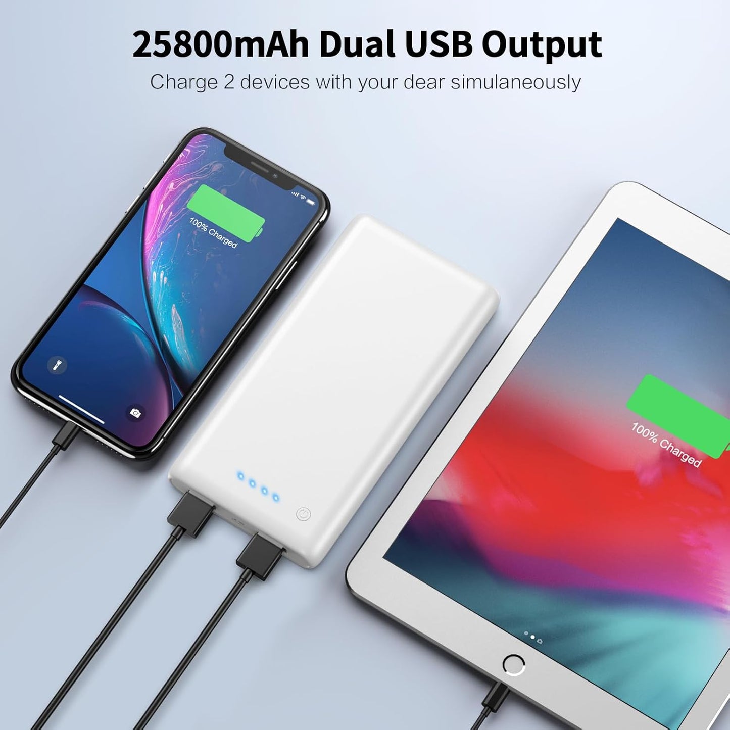 Portable Charger Power Bank 25800mAh Huge Capacity External Battery Pack,Dual Output High Speed Charging Power bank with 4 LED Indicator Compatible With iPhone 15/14/13/12/8,Samsung Android Phone etc