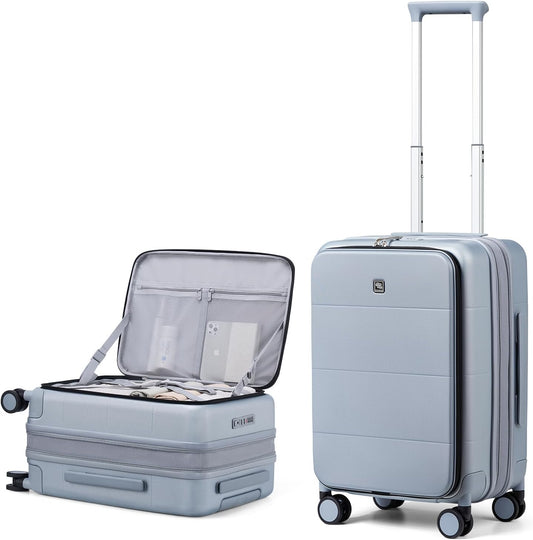 Hanke Hardside Expandable Carry On Luggage, 20 Inch Top Opening Trunk Luggages with Spinner Wheels, All-PC Hard Shell Carry-On Suitcase, Lightweight & TSA Airline Approved (Grey, 46L)