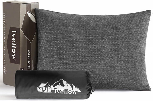 Ivellow Travel Pillow Compressible Camping Pillow for Sleeping Shredded Memory Foam Pillow Compact Firm Supportive for Adults Kids Outdoor Backpacking Hiking Essential Gear