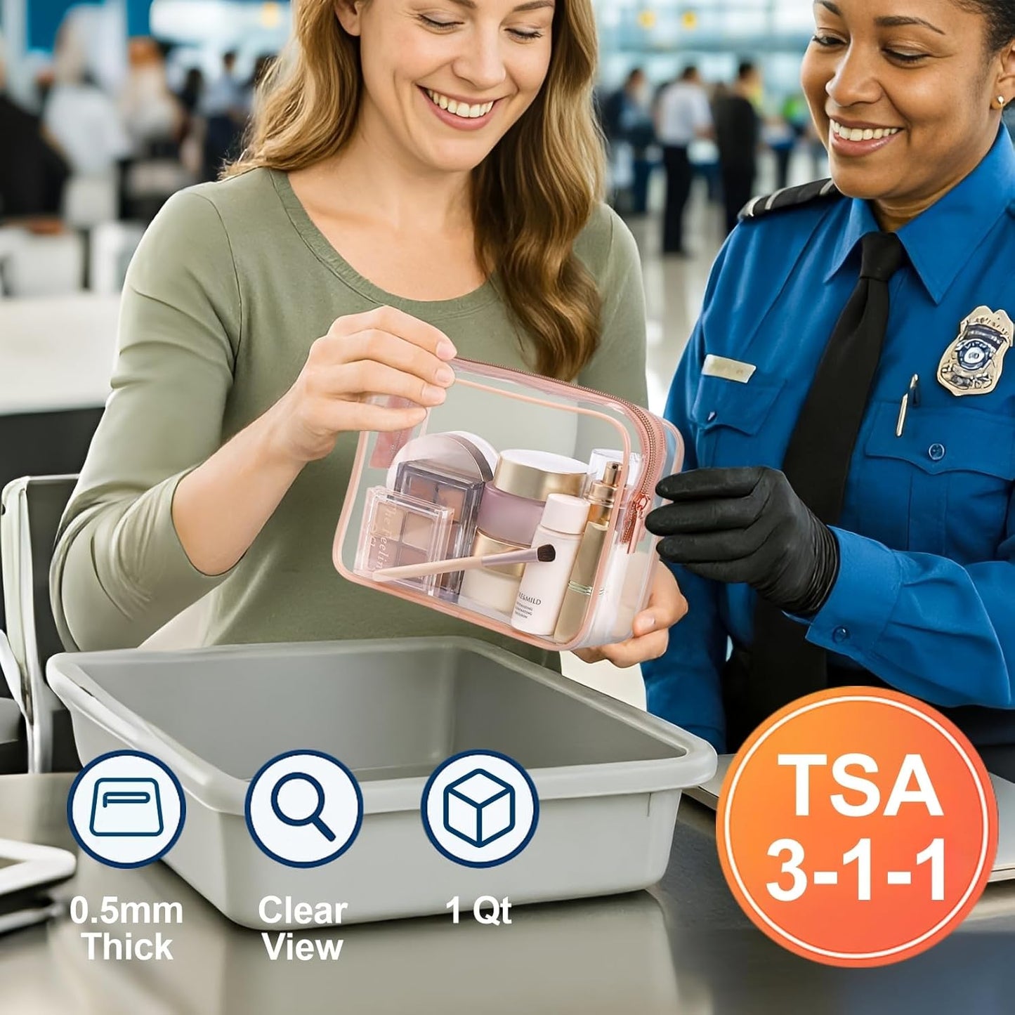 PACKISM TSA Approved Toiletry Bag - Clear Makeup Bags in 2 Size, Durable with Supporting Frame, Perfect for Travel Essentials, Carry-on Airport Airline Compliant Bag, White